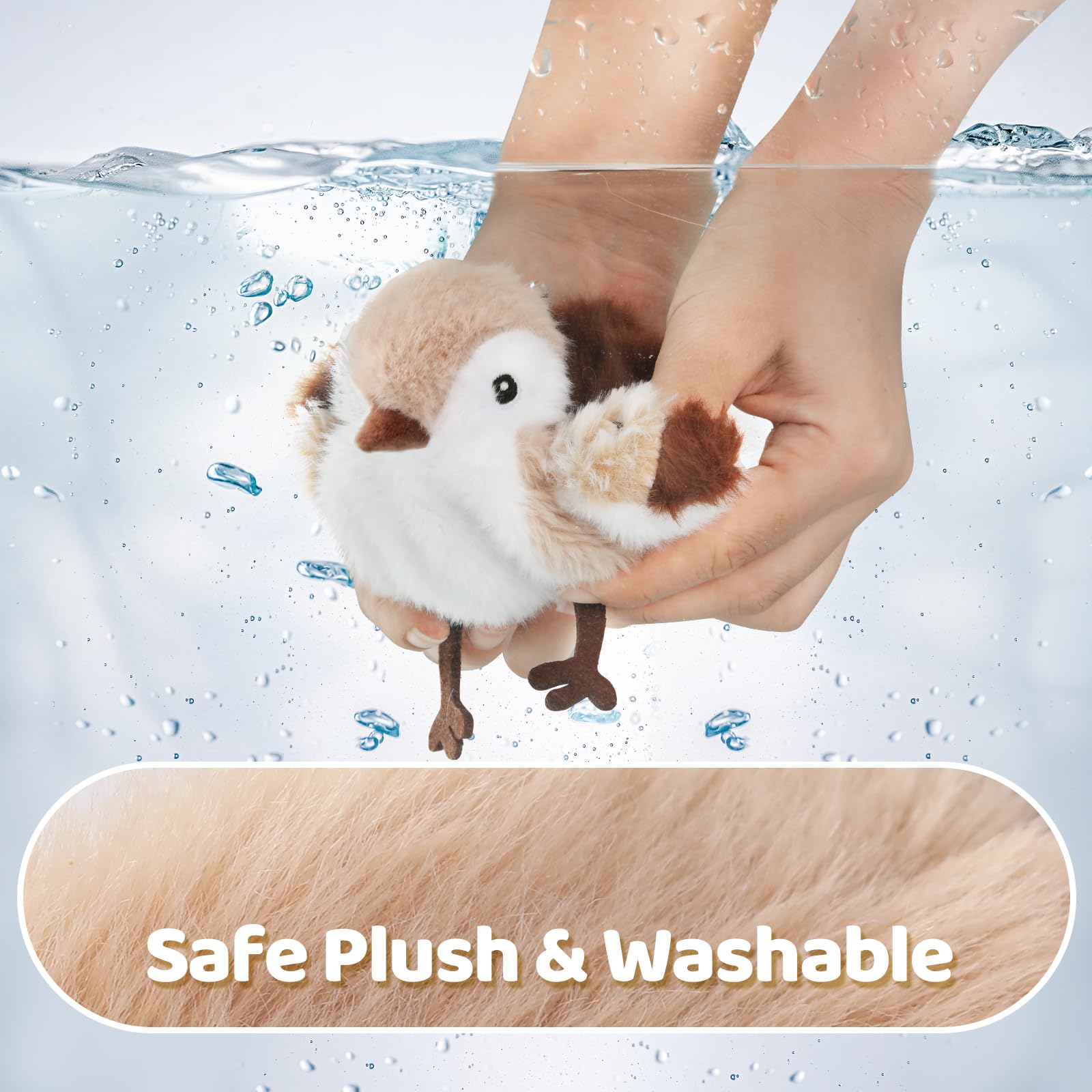 ACHENMIRE Flapping Bird plush durability image emphasizes soft fabric ideal for wrestling and snuggling.