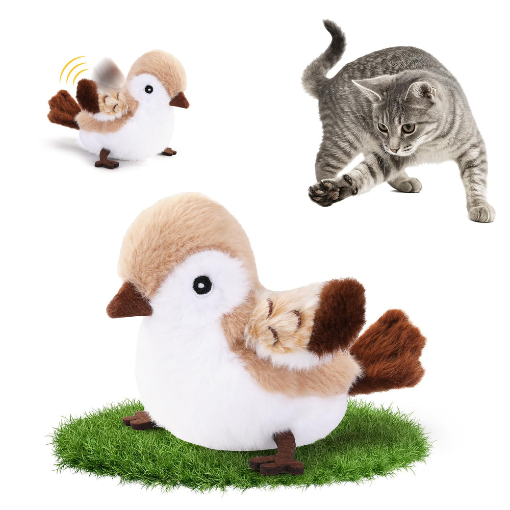 ACHENMIRE Flapping Bird sparrow closeup showcases lifelike movement for engaging indoor exercise.