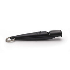 ACME 211-5 black dog training whistle closeup highlights solid tone clarity.