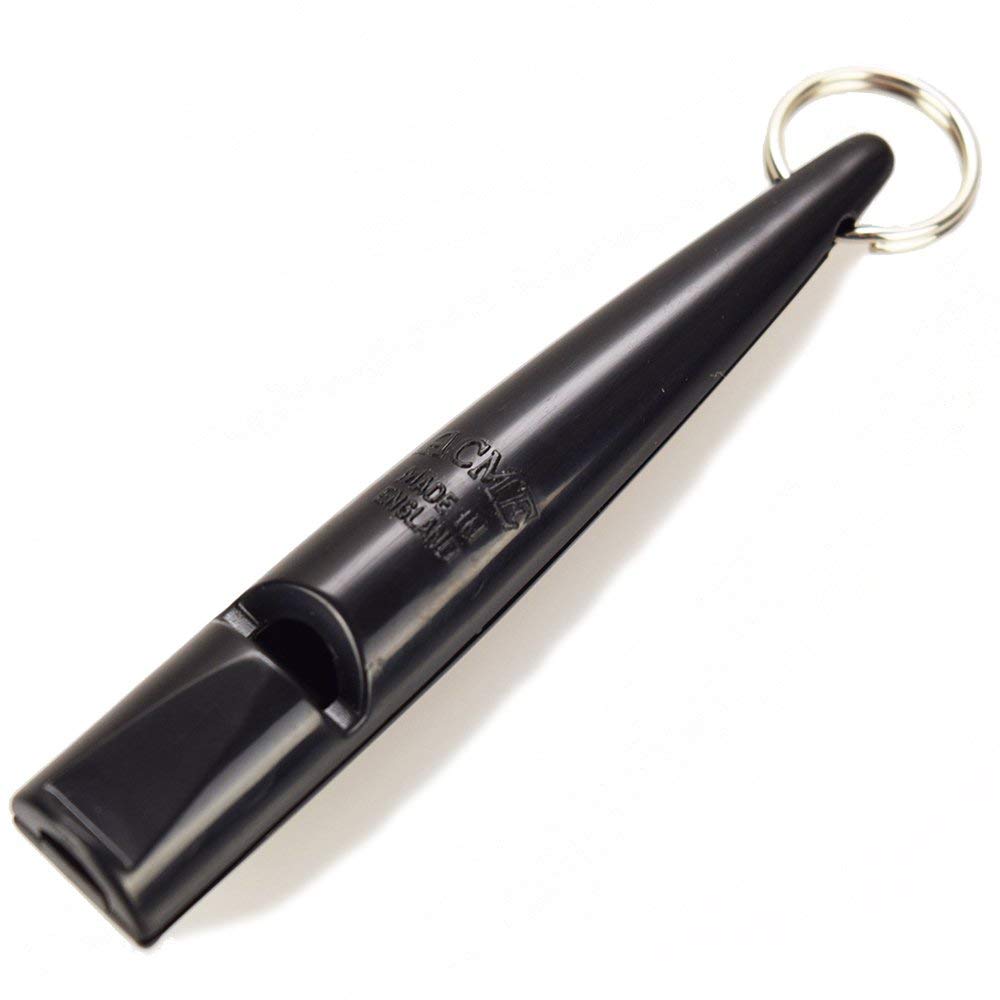 ACME 211-5 black dog training whistle side profile emphasizes single frequency cueing.