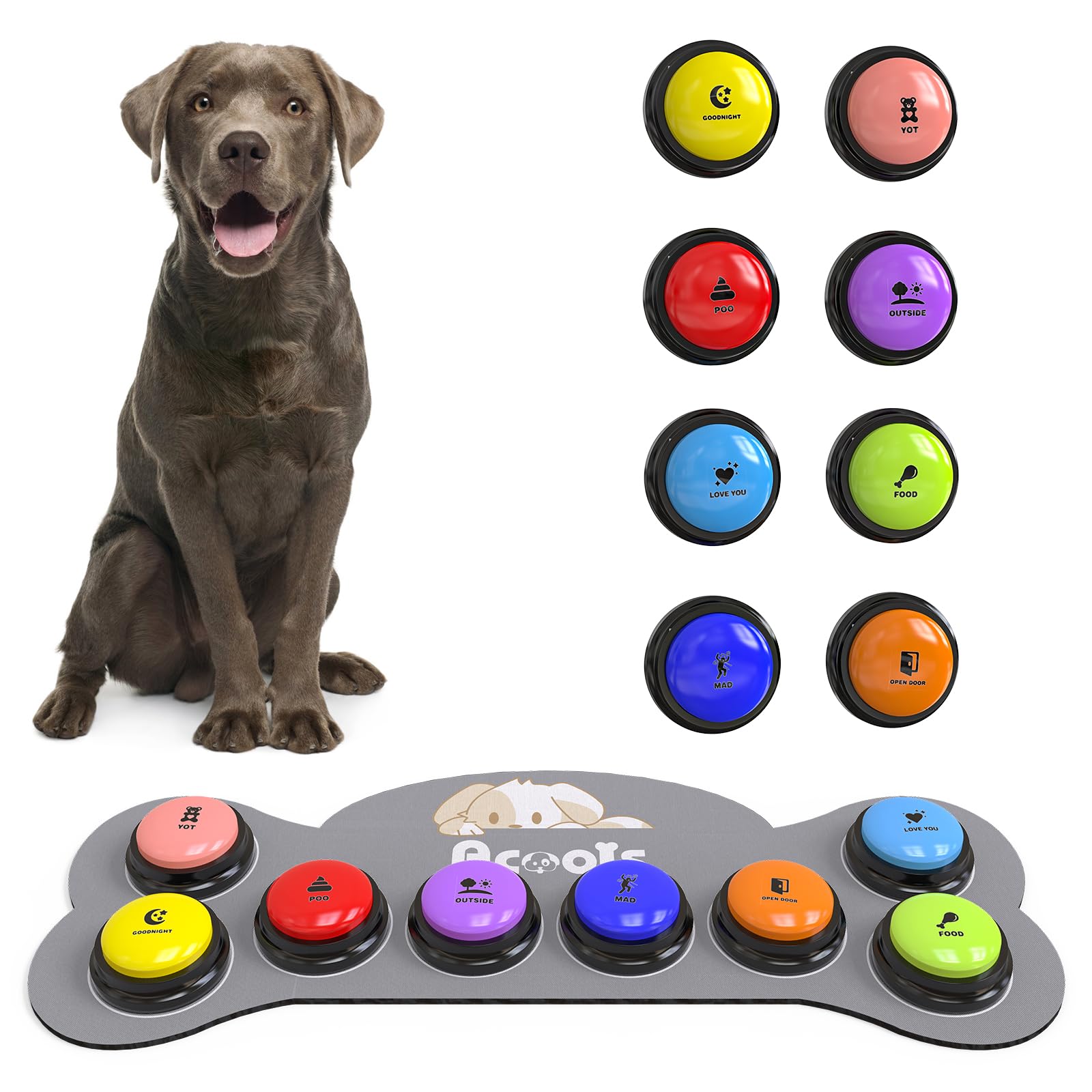 Acools dog buttons eight-color set for daily communication training.