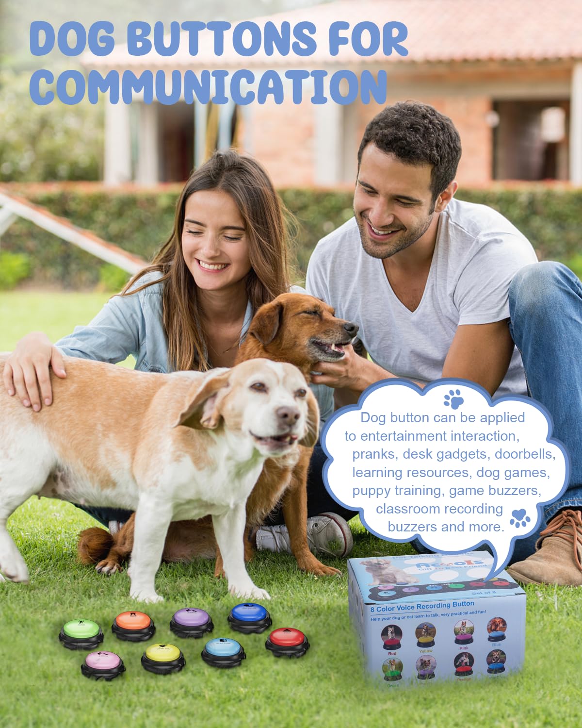 Acools colorful dog buttons improve visibility and engagement during training.