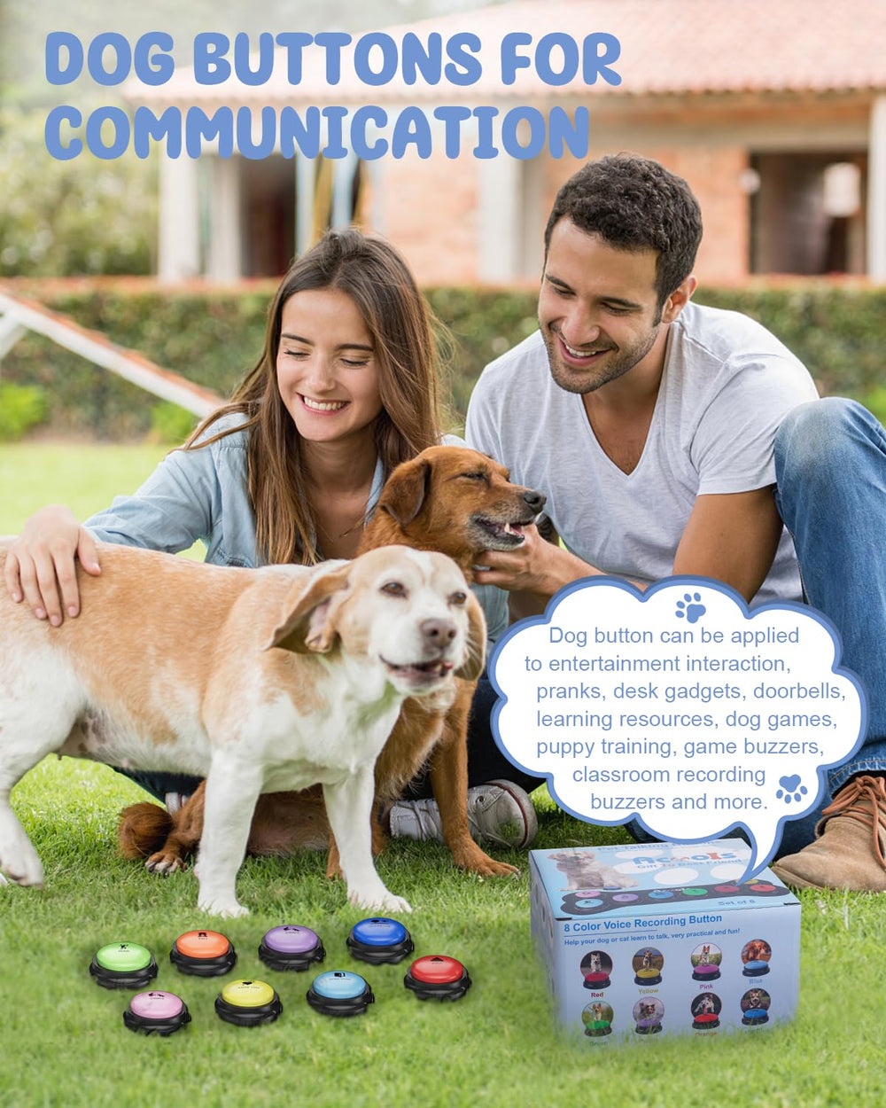 Acools colorful dog buttons improve visibility and engagement during training.