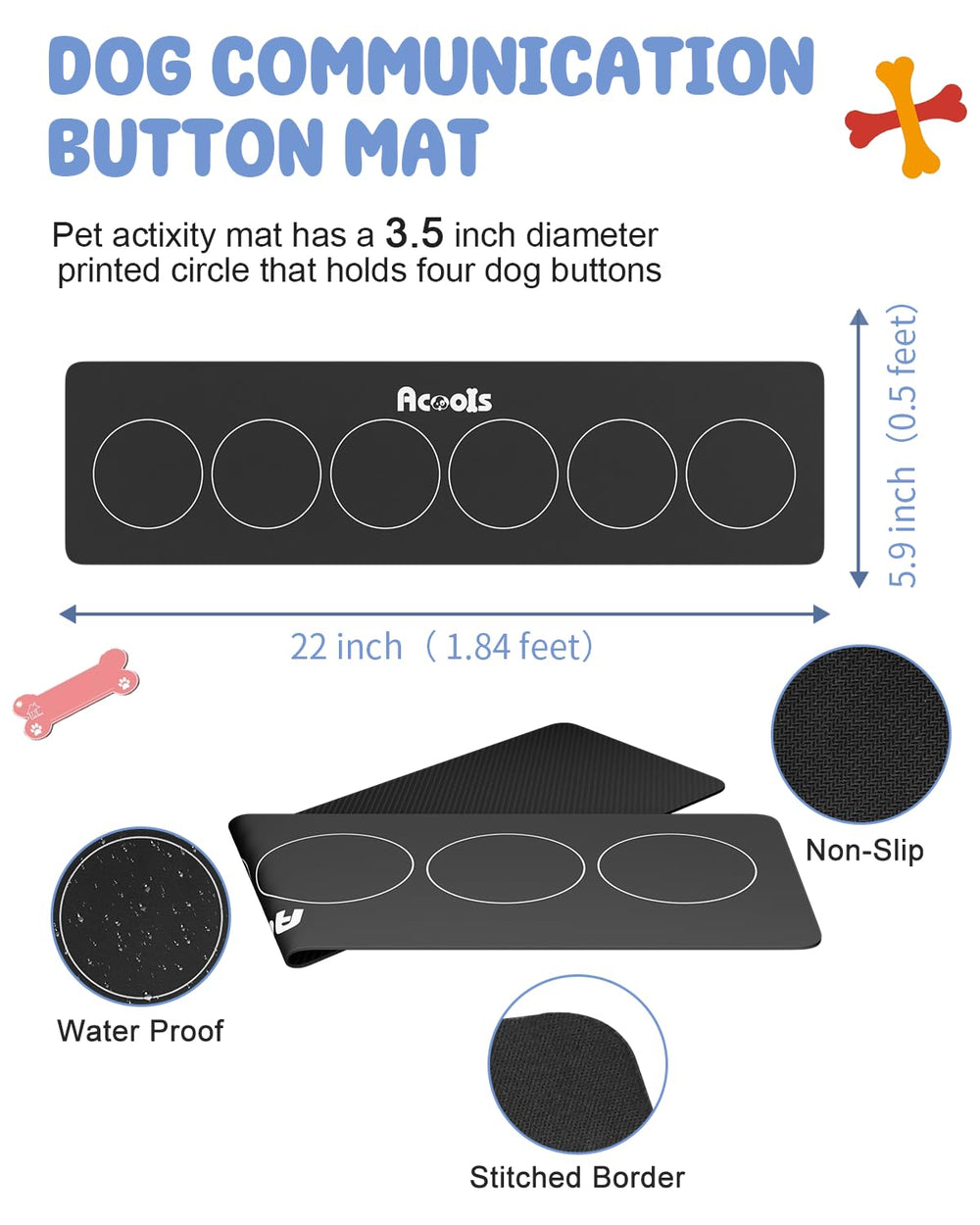 Acools bright-colors dog-buttons add visual cueing for interactive learning.