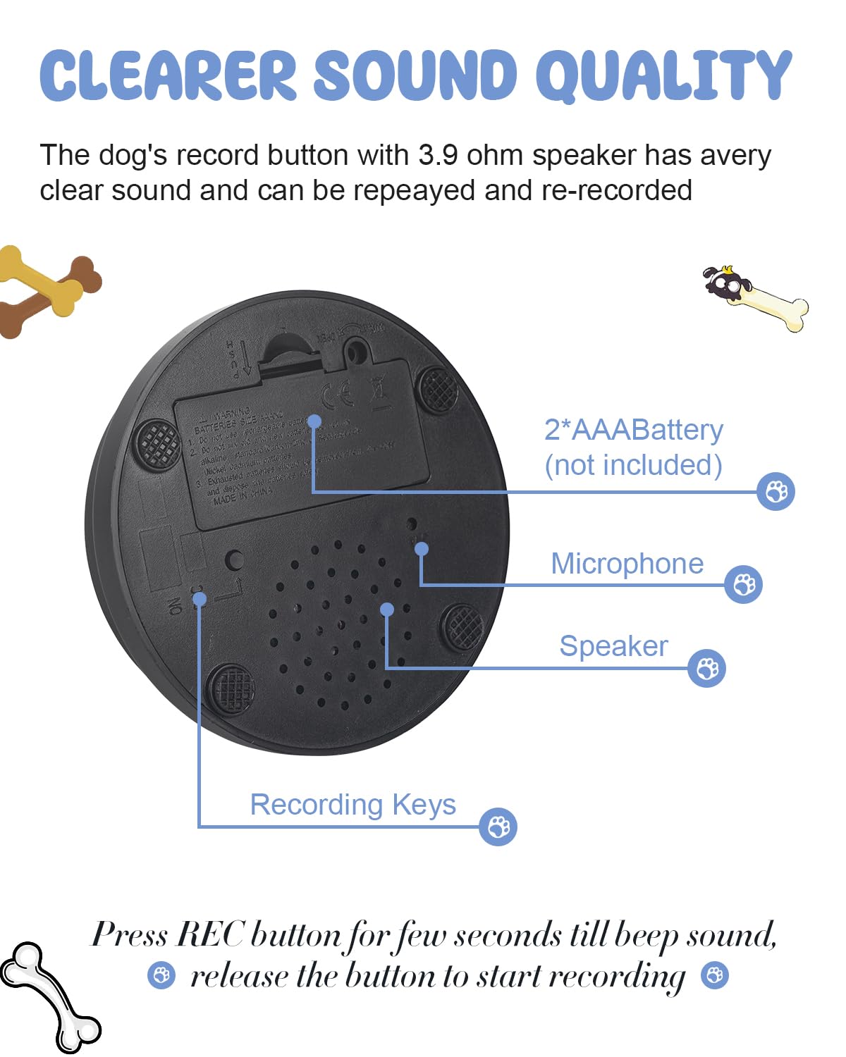Acools colorful dog buttons enable quick recognition and prompts during play.