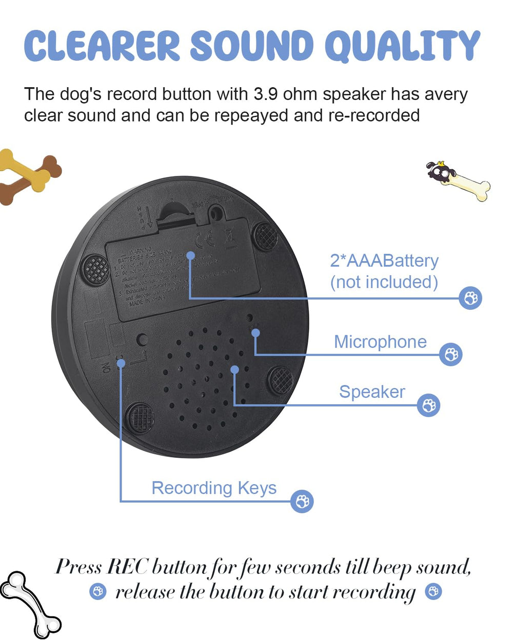 Acools colorful dog buttons enable quick recognition and prompts during play.
