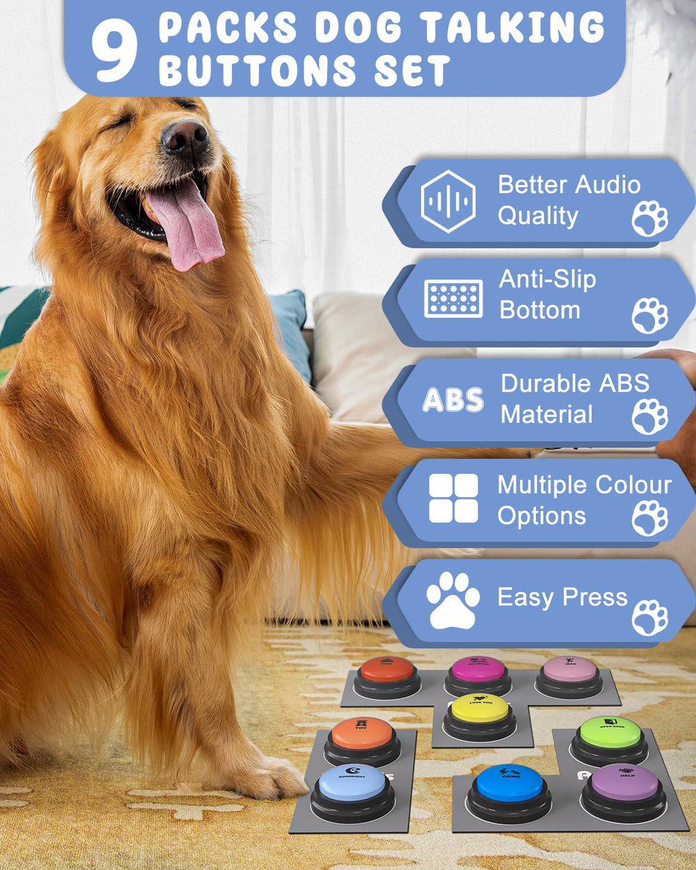 Acools dog buttons mat 3-in-1 lays out organized button placements for easy use.