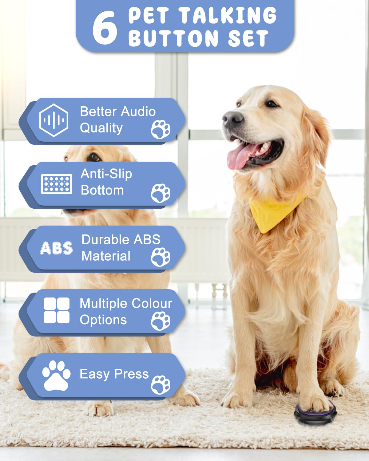 Acools dog-buttons-recordable-button illustrates recording function for custom commands.