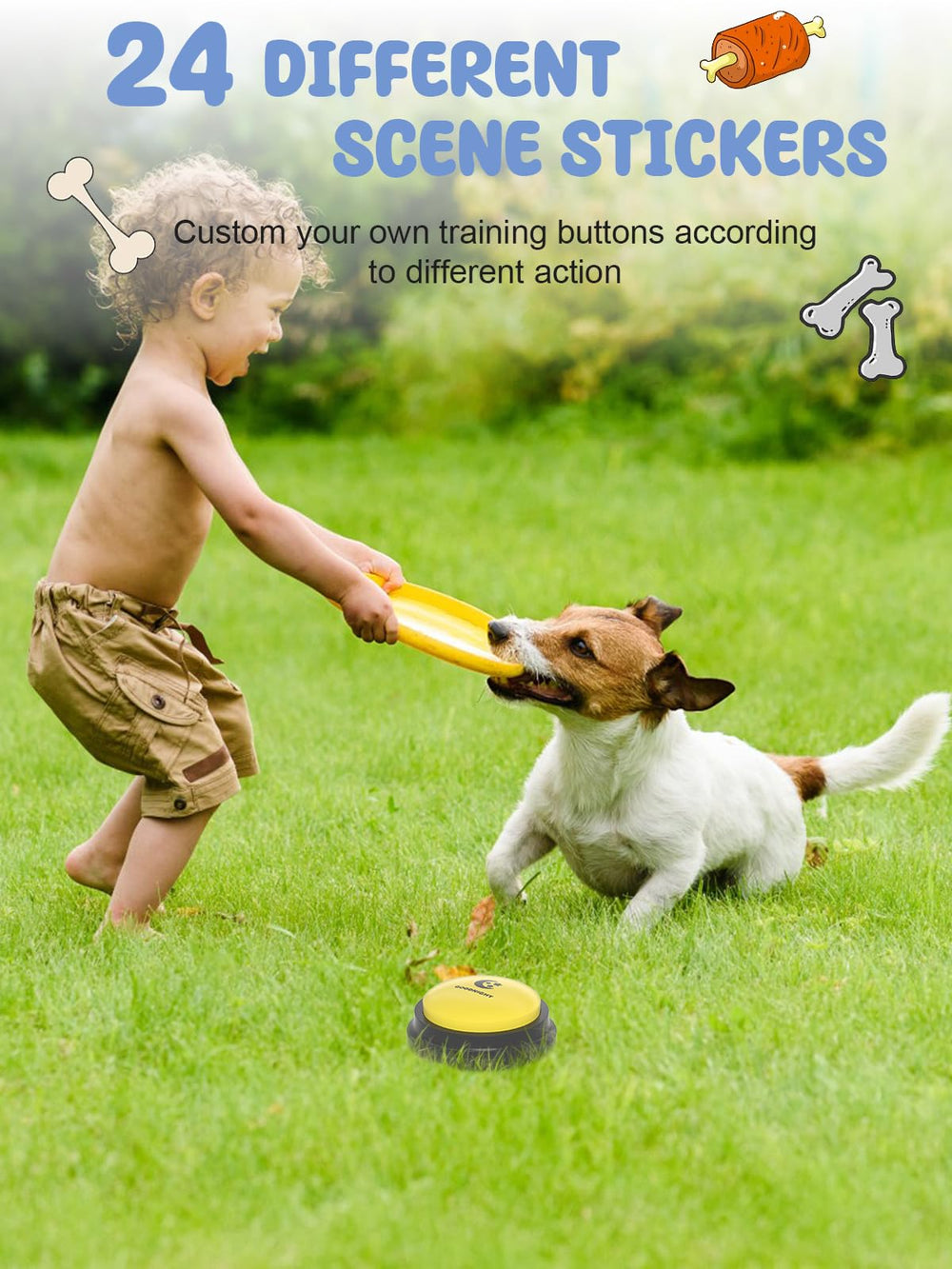 Acools dog pressing a button to communicate a preferred command