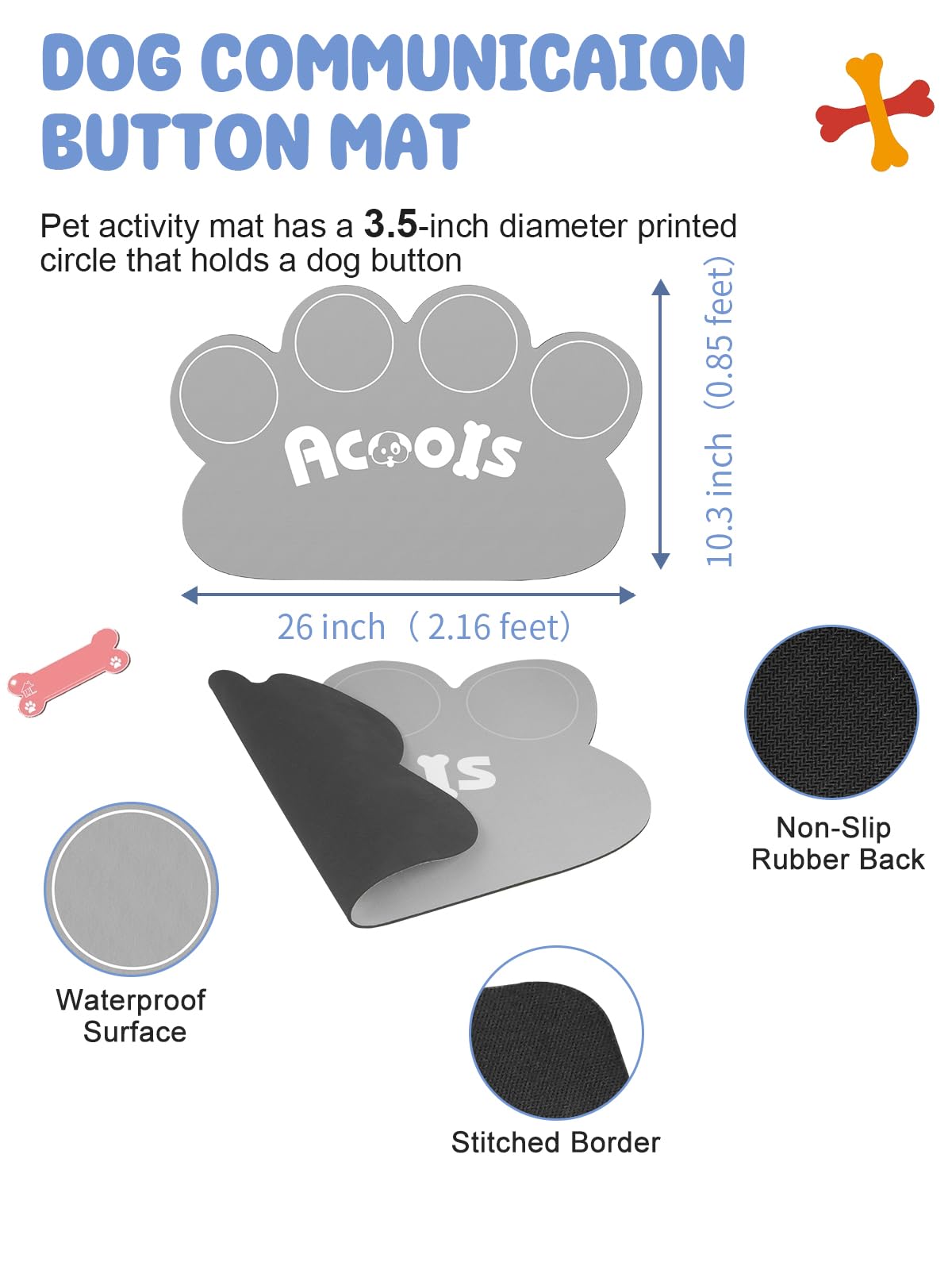 Acools non-slip dog button mat detail with rubber surface