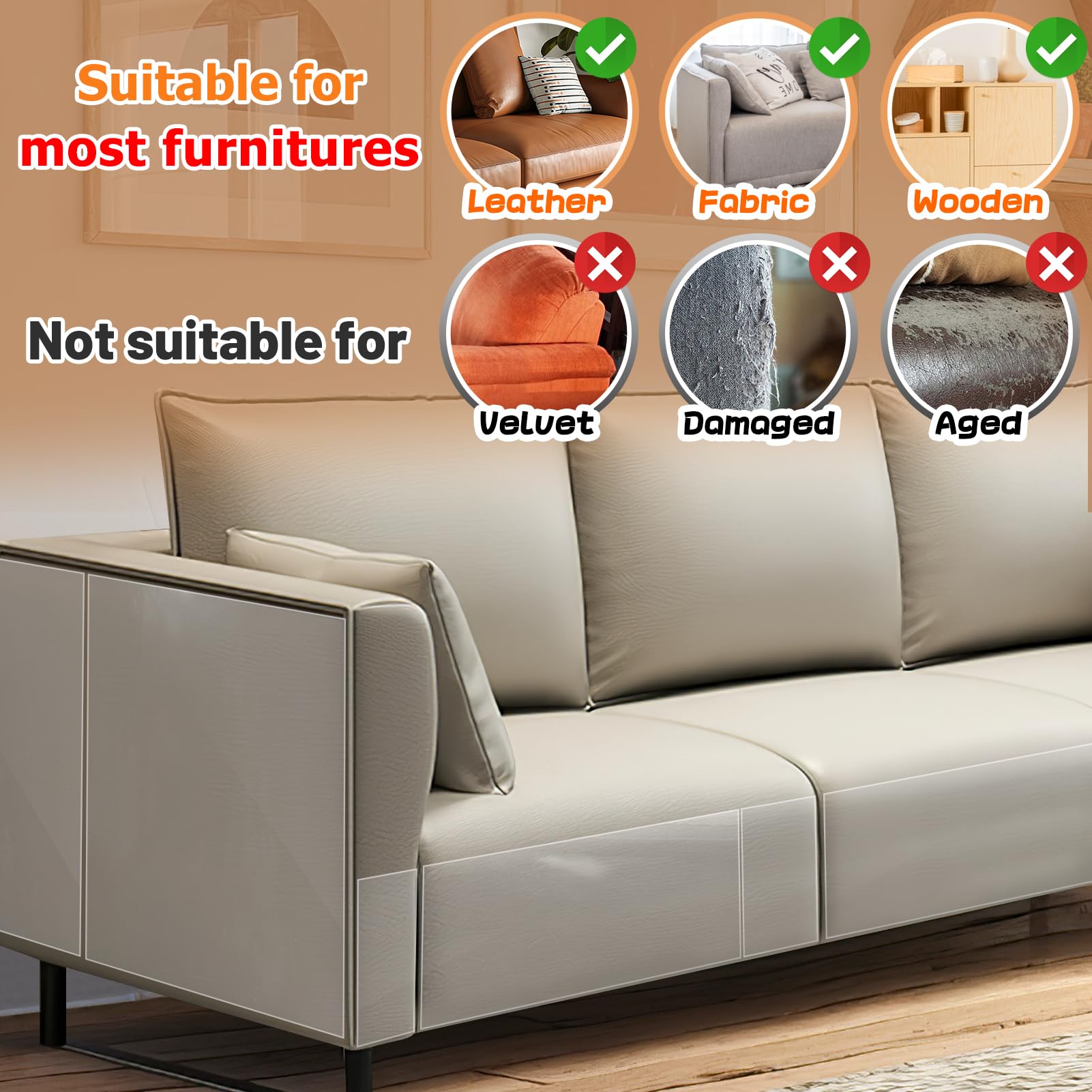 Acostop easy-peel adhesive lets you apply quickly without leather damage.