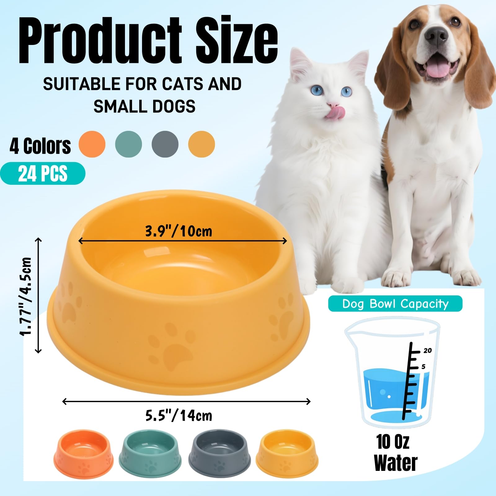Acshio 10oz dog-food-water-bowl front view for easy refills