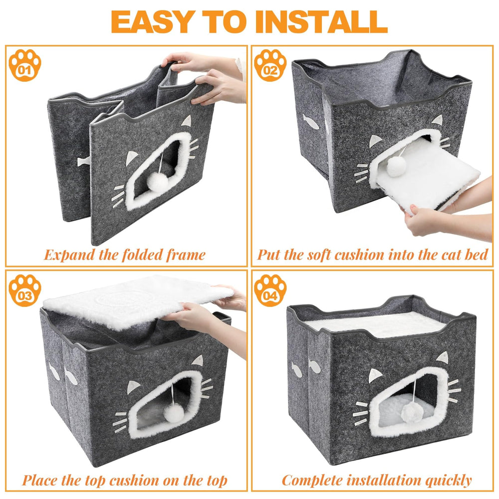 Acshio cat house durable MDF construction withstands jumps and claws.