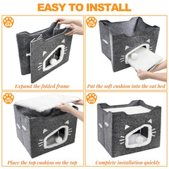 Acshio cat house durable MDF construction withstands jumps and claws.