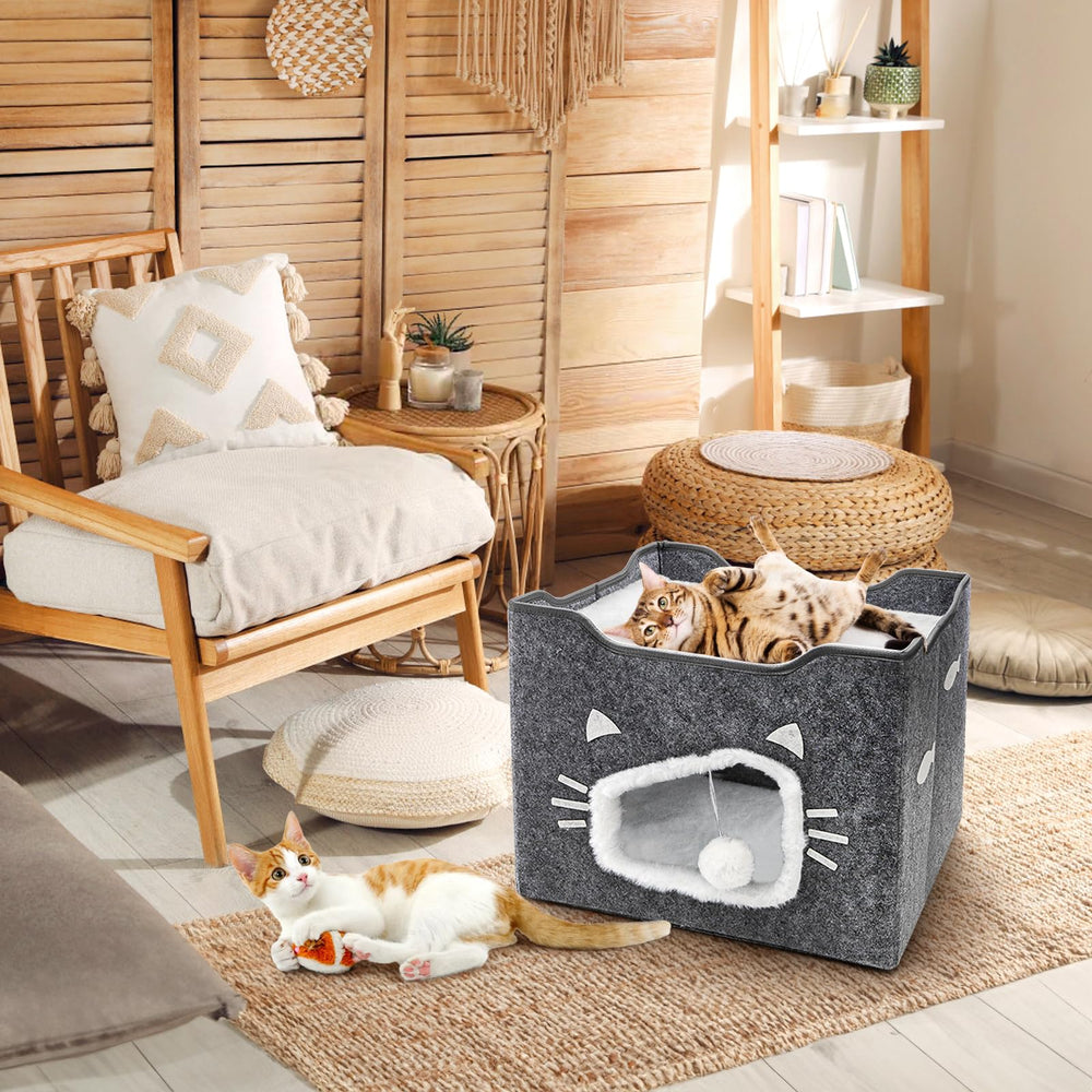 Acshio cat house grey color blends with any room decor.