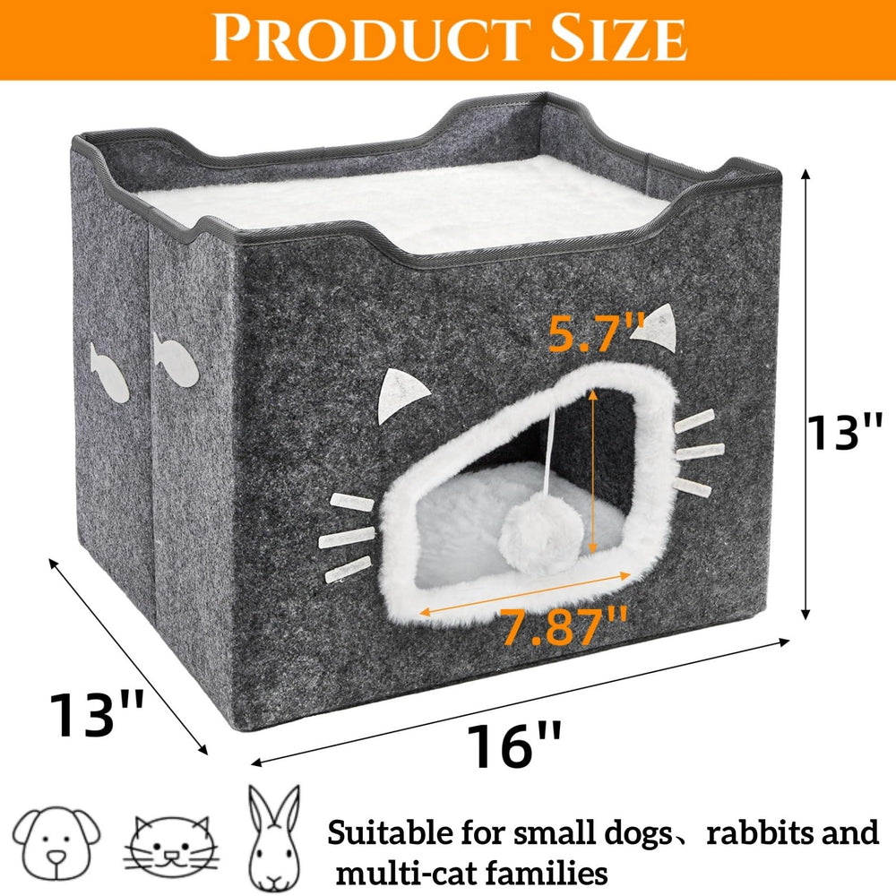Acshio cat house hanging plush-ball detail highlighting interactive play option.