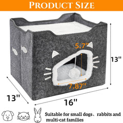 Acshio cat house hanging plush-ball detail highlighting interactive play option.