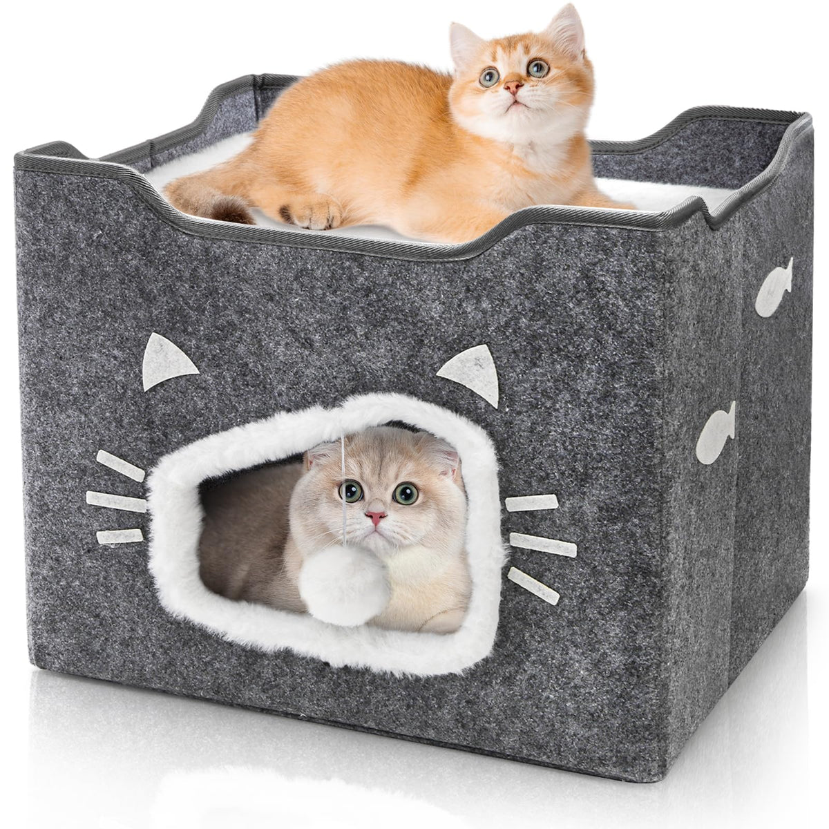 Acshio cat house indoor cube front view for secure, cozy feline hideaway.