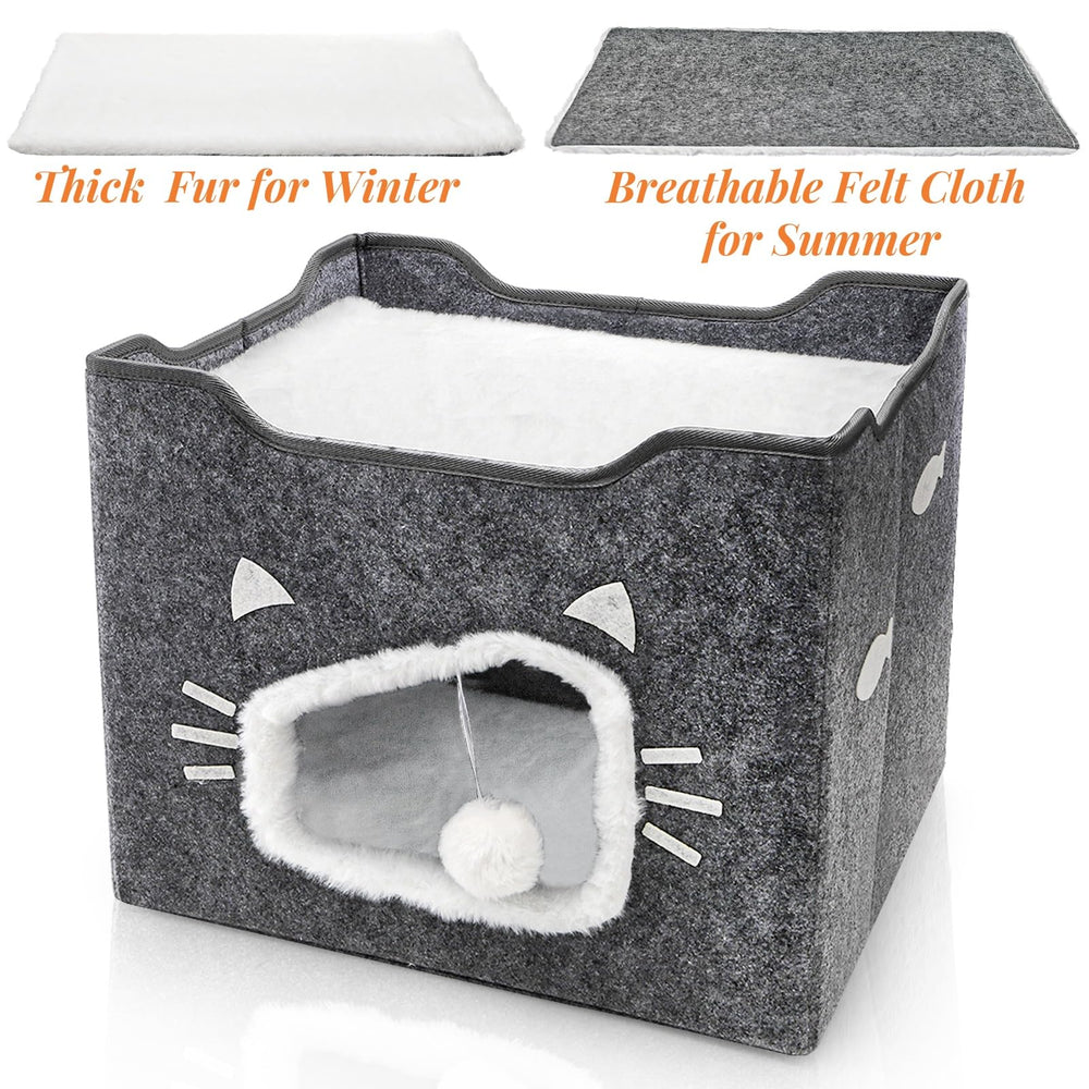 Acshio cat house reversible sleeping mats interior view ready for all seasons.