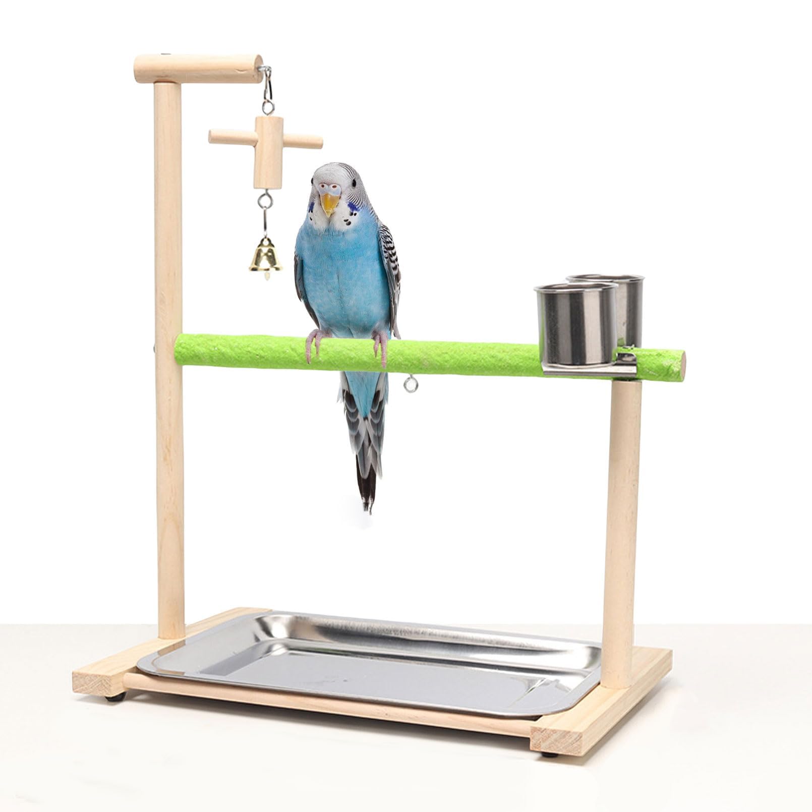 Acsist Bird Playground natural wood perch offers enriching activity for small birds.
