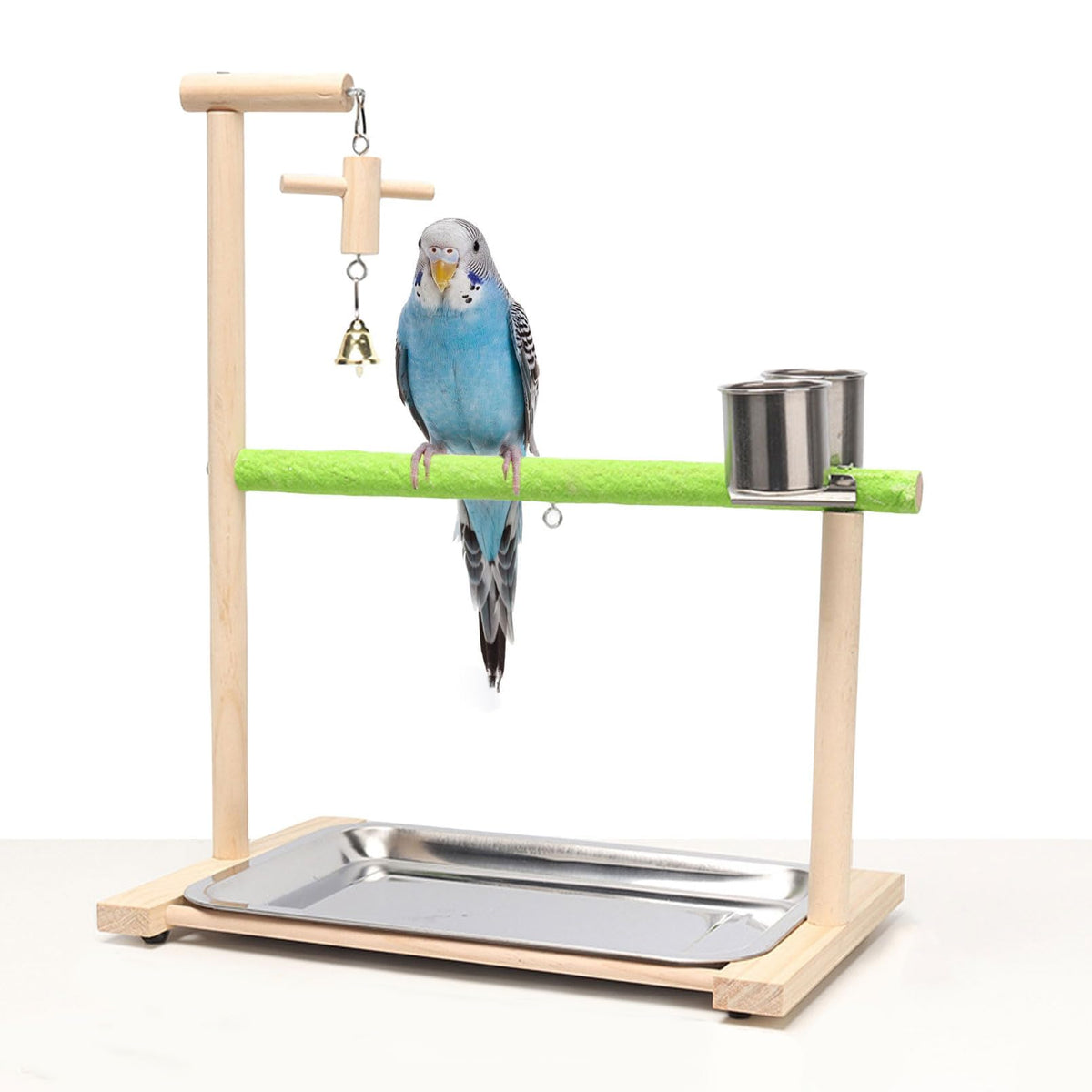 Acsist Bird Playground natural wood perch offers enriching activity for small birds.