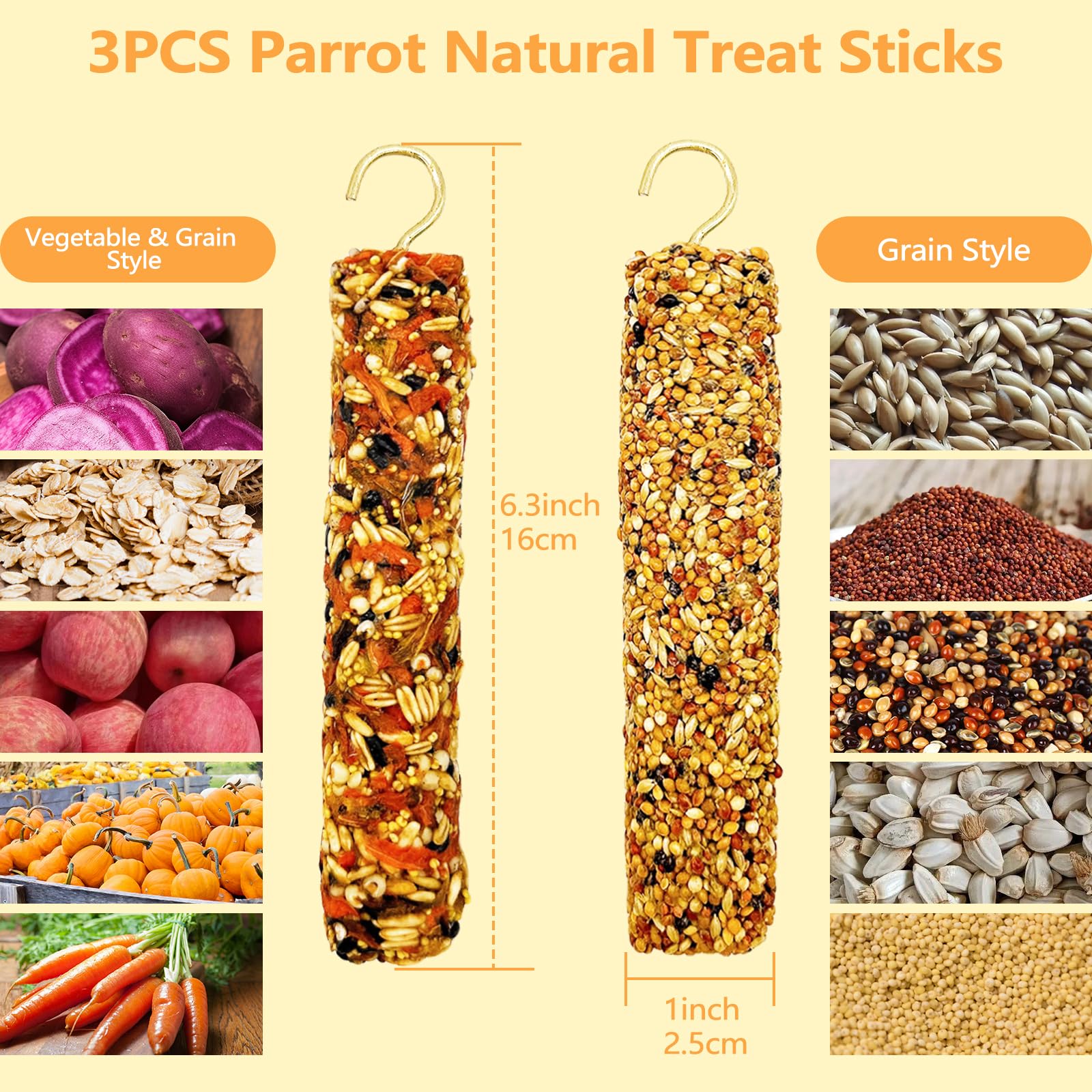 Acsist parakeet treat sticks vegetable-style with bright shapes for varied chewing and foraging