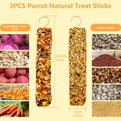 Acsist parakeet treat sticks vegetable-style with bright shapes for varied chewing and foraging