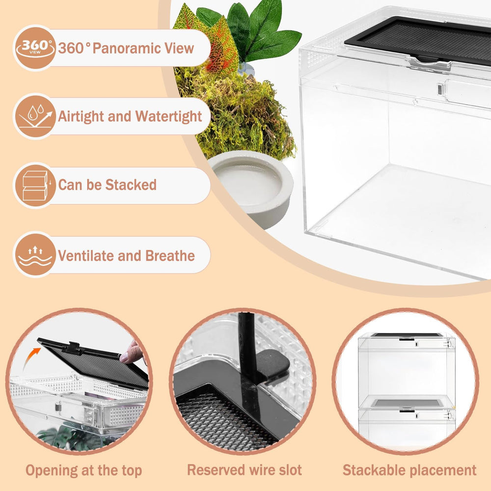 Acsist Reptile Terrarium feeding port enables easy feeding without opening lid.