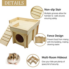 Acsist wooden hamster hideout close-up shows durable, non-toxic wood.