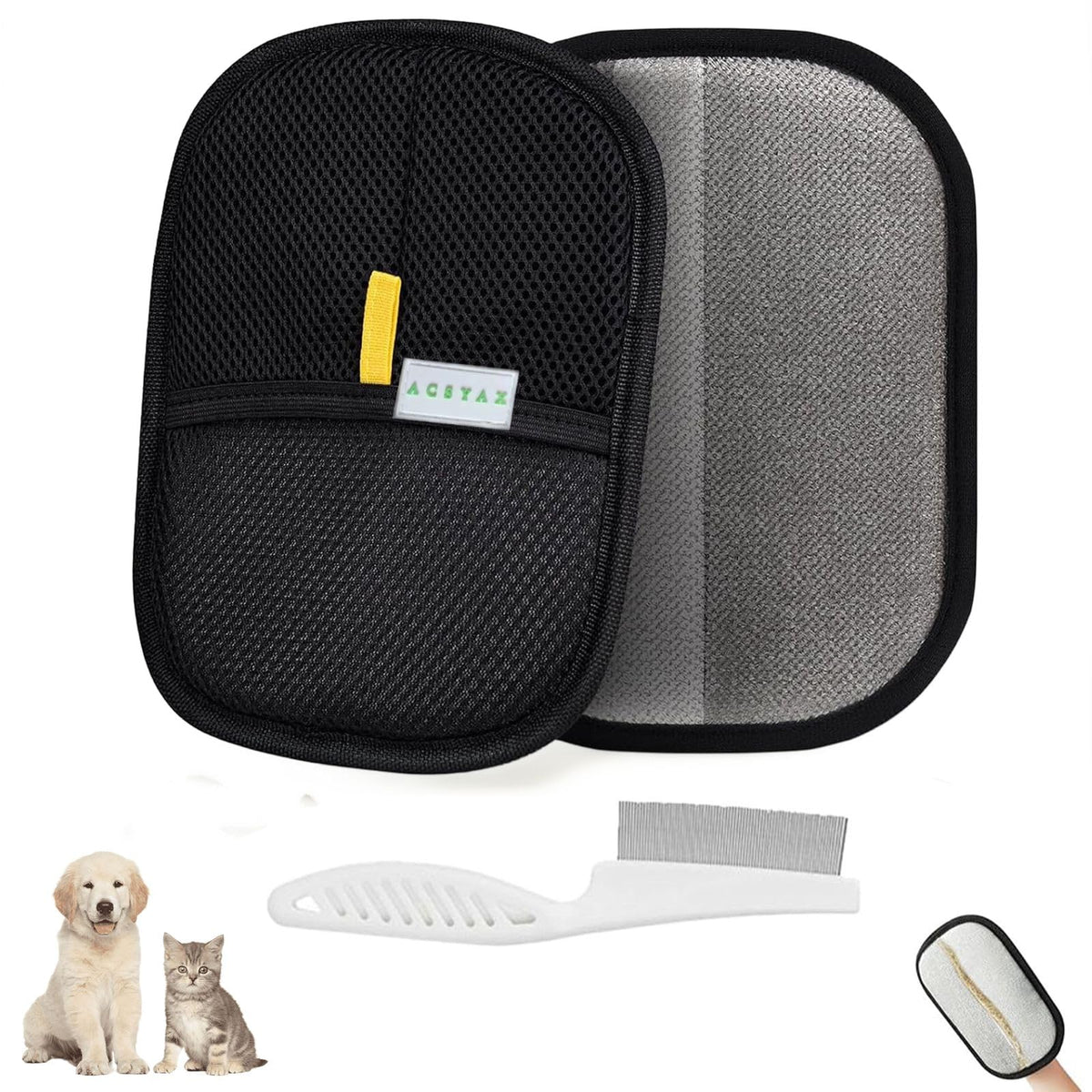 ACSYAX Pet Hair Removal Glove pack front view for easy home decluttering