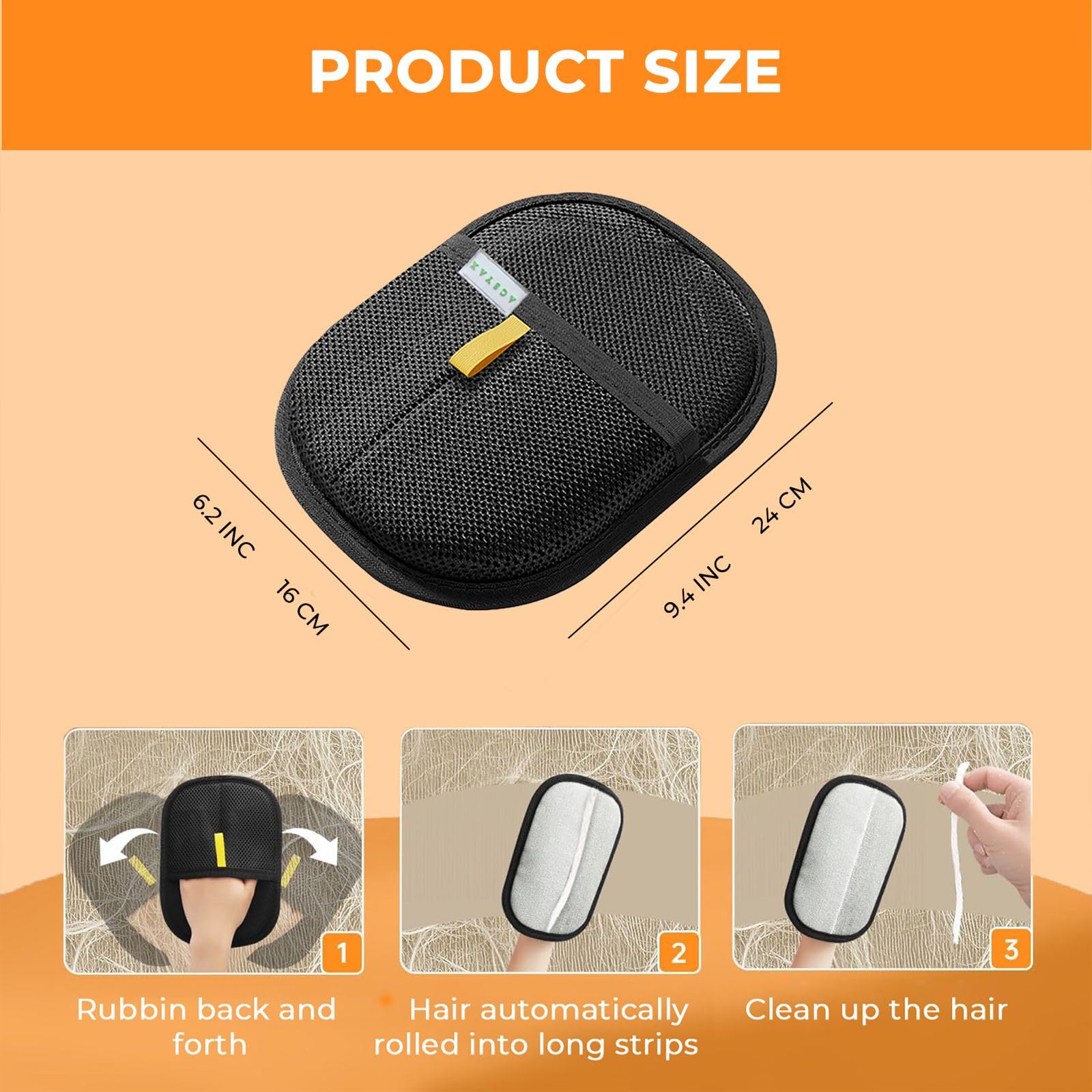 ACSYAX Pet Hair Removal Glove pair worn on hands enables fast fur pickup