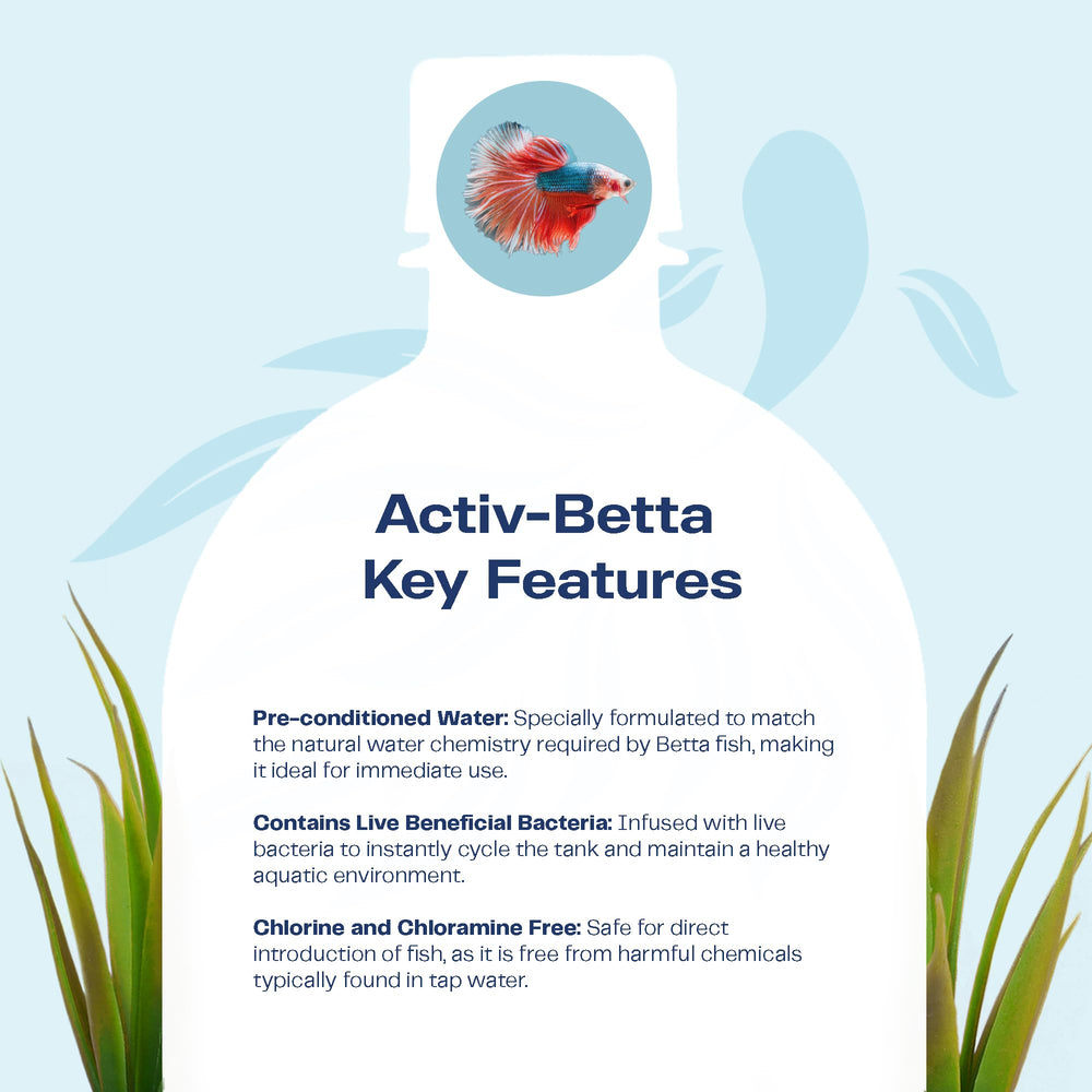 Activ Betta Water live denitrifying bacteria enhances tank health and balance.