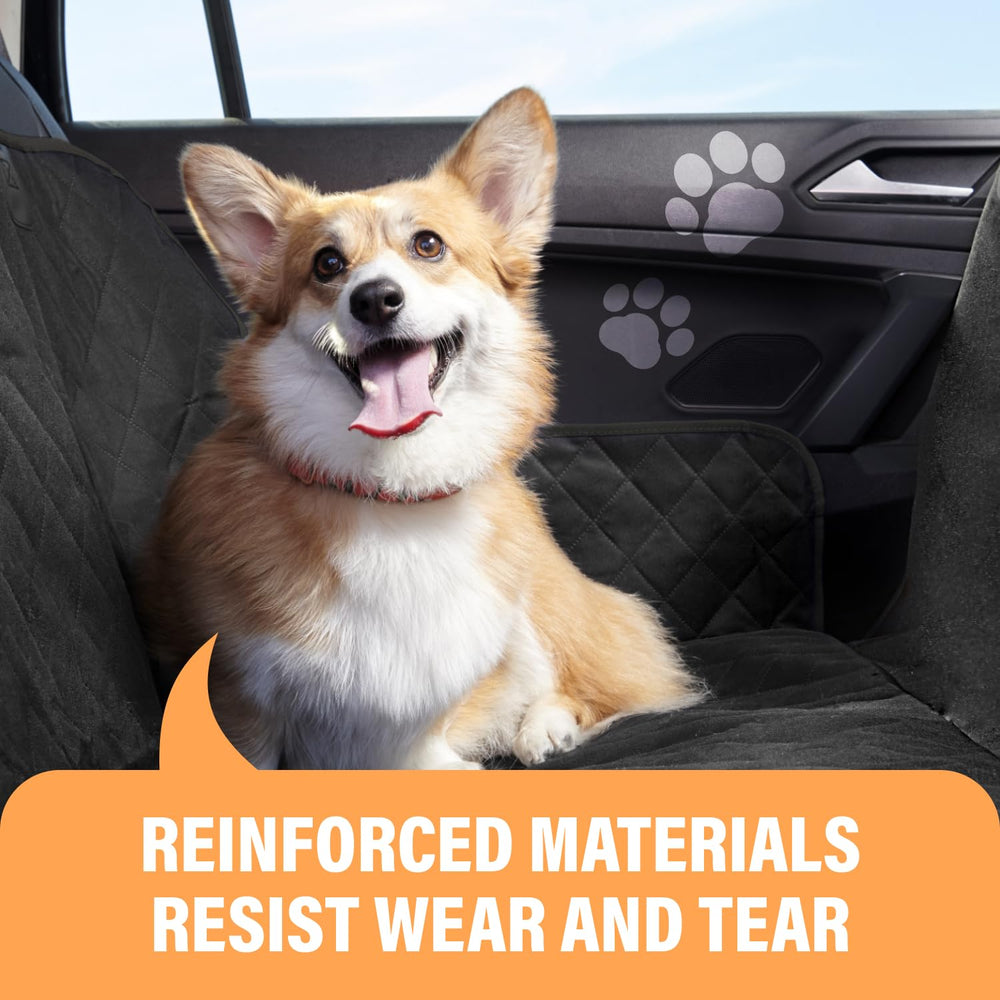 Active Pets back-seat cover shows waterproof material for easy cleanup after muddy paws.