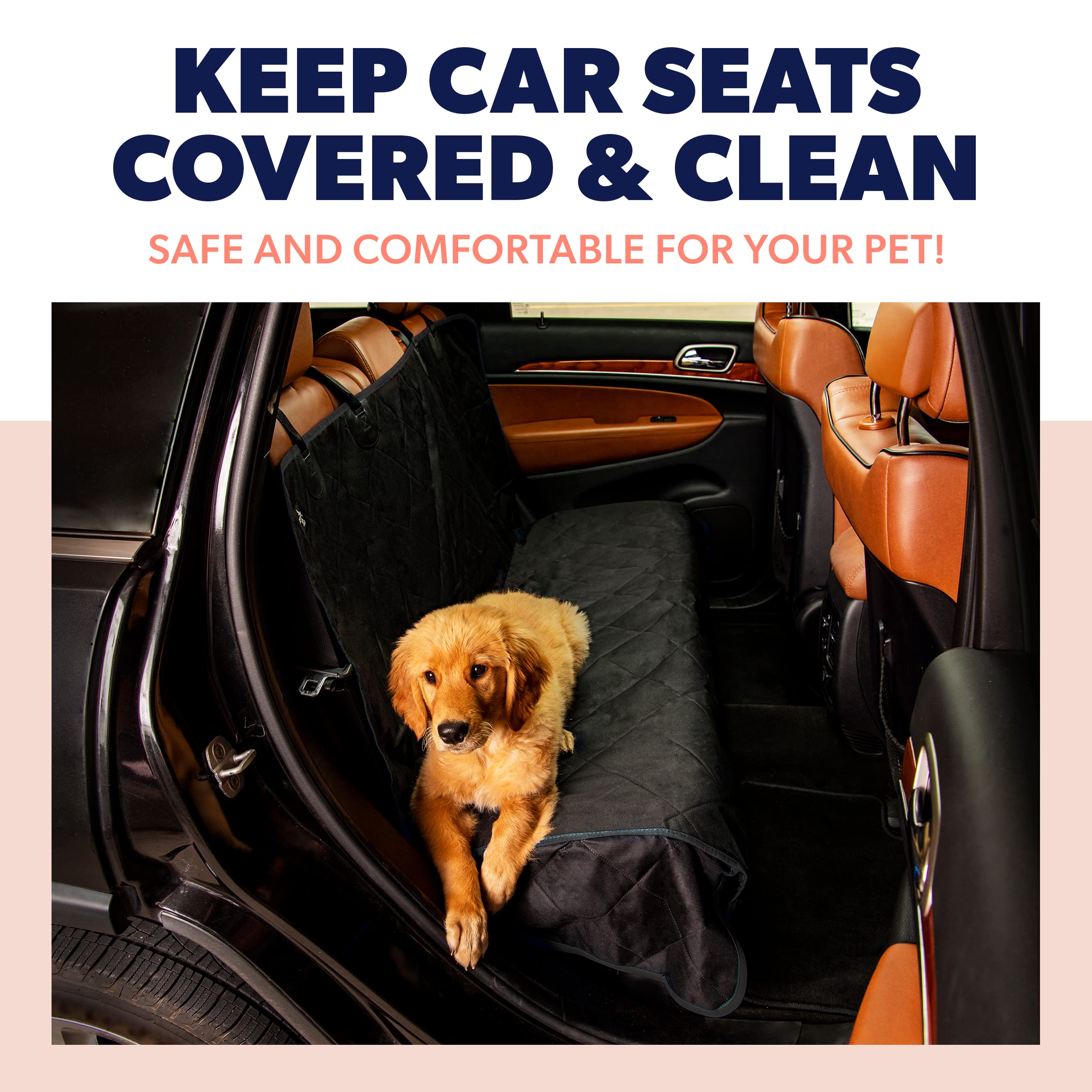 Active Pets backseat cover side flaps for full seat coverage during travels.