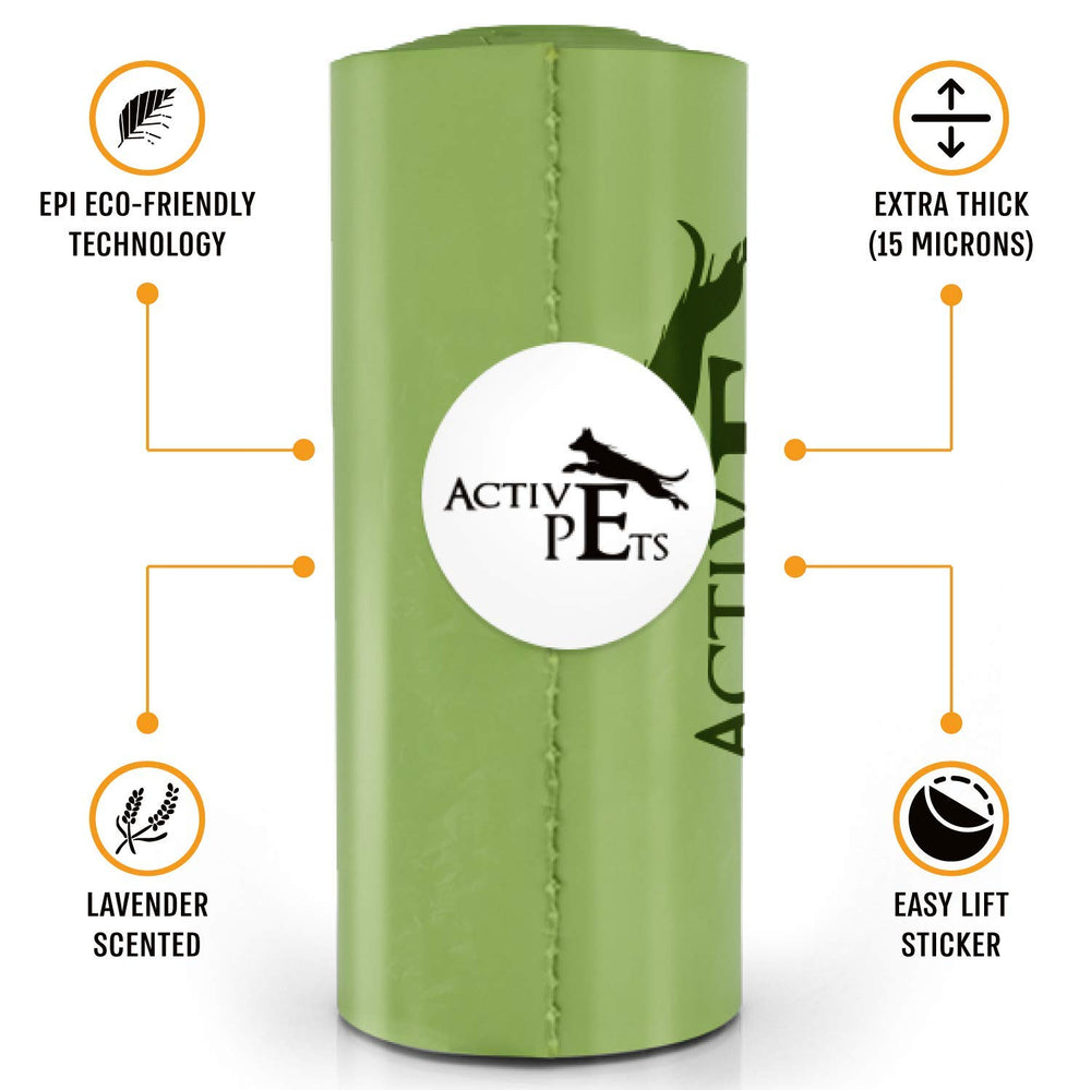 Active Pets dispenser friendly bags fit standard dog waste dispensers.