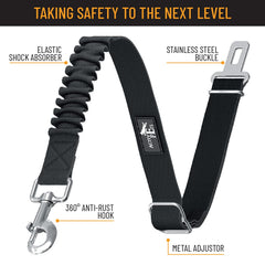 Active Pets dog seatbelt with 360° rotating clasp prevents tangling during trips.