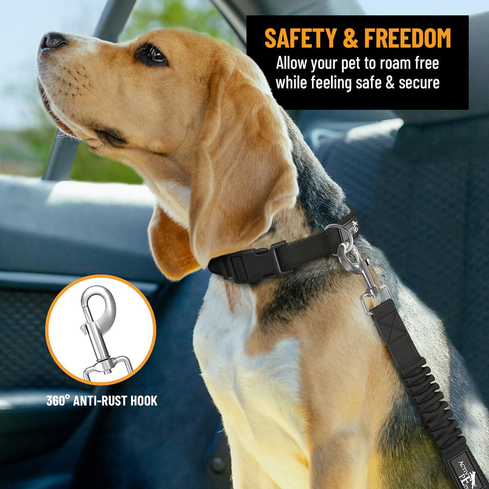 Active Pets dog seatbelt adjustable length shown extended for large breeds.