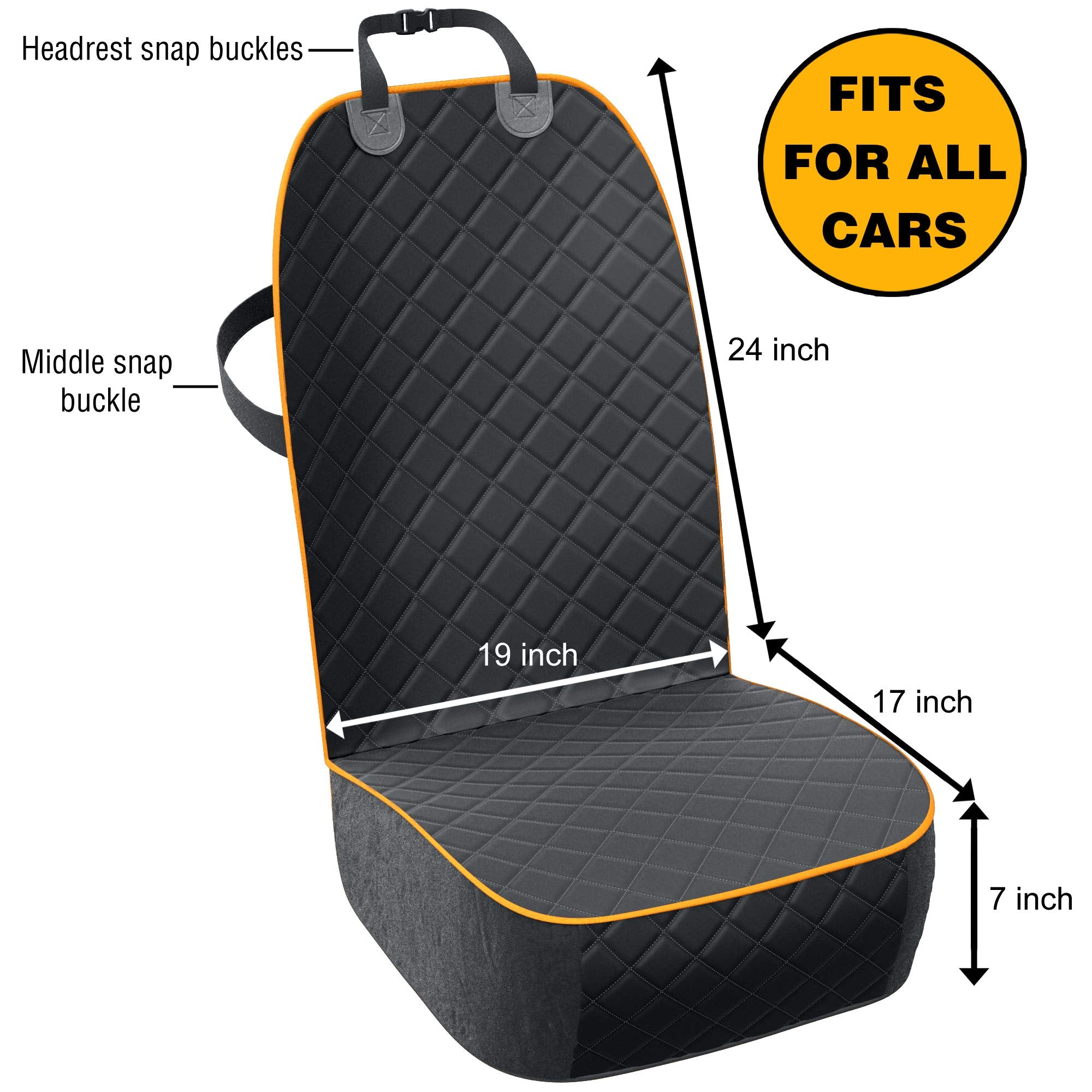 Active Pets front seat cover in use with dog travel harness in a car.