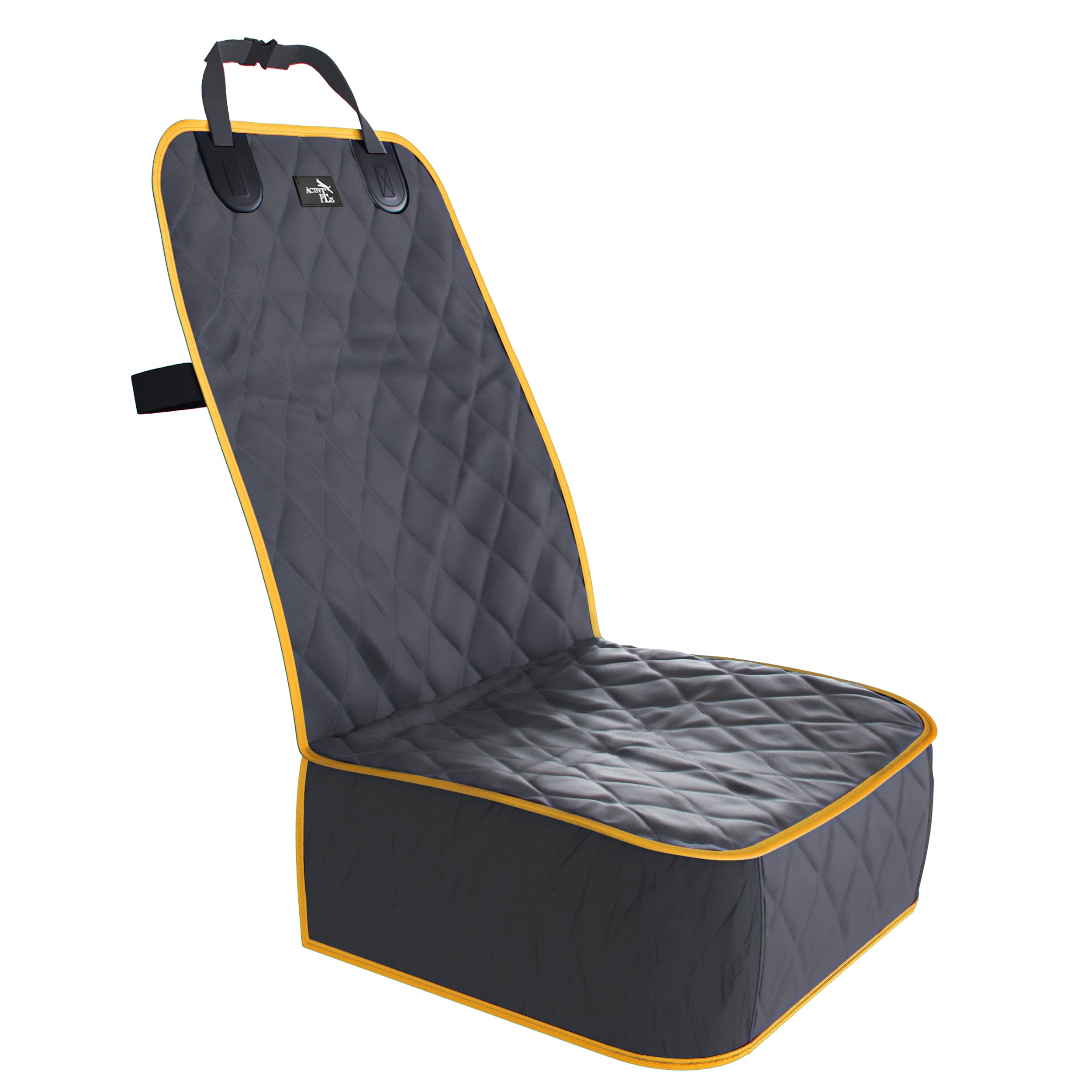 Active Pets front seat cover closeup shows four-layer waterproof protection for clean seats.