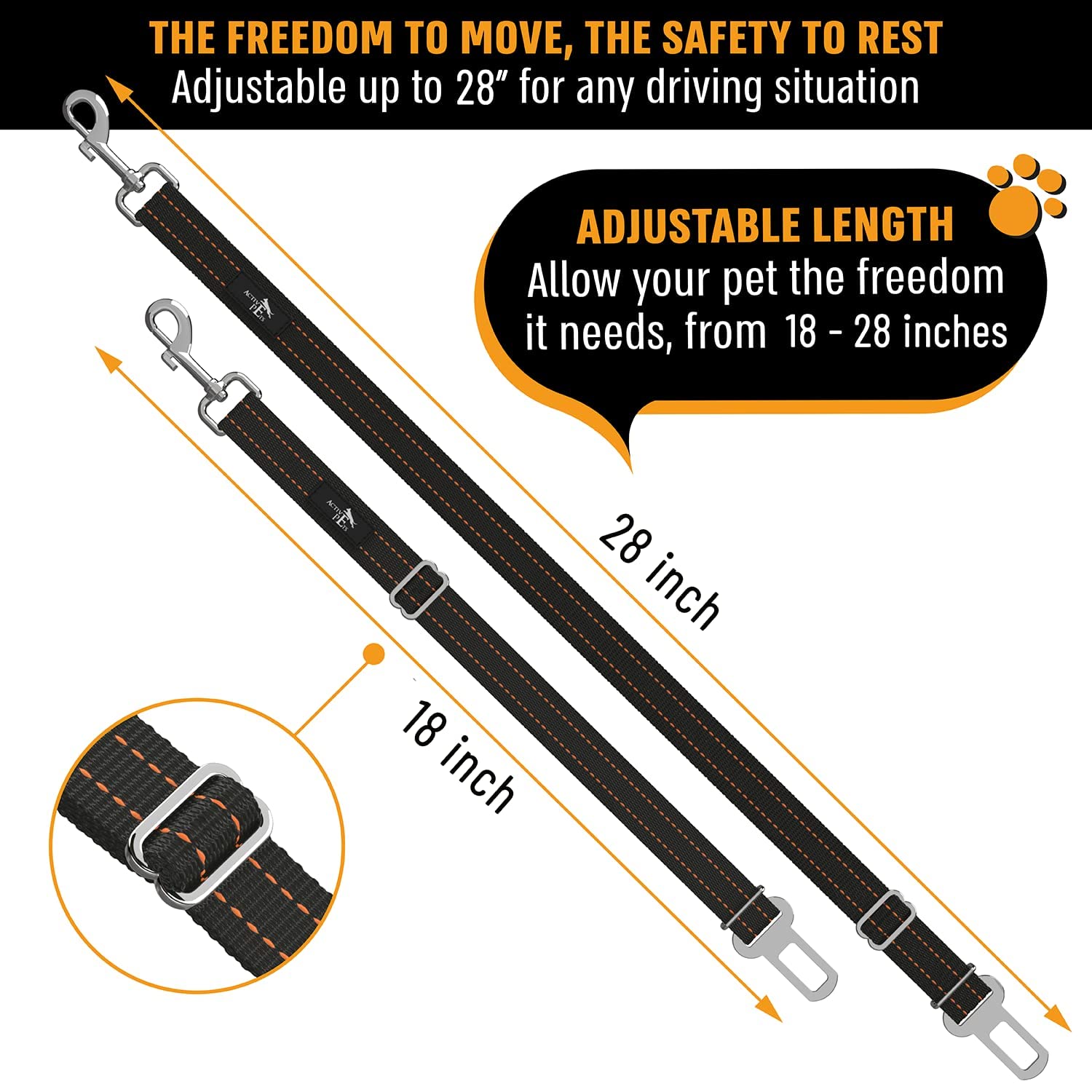 Active Pets orange car seat belt easy install for quick trips.