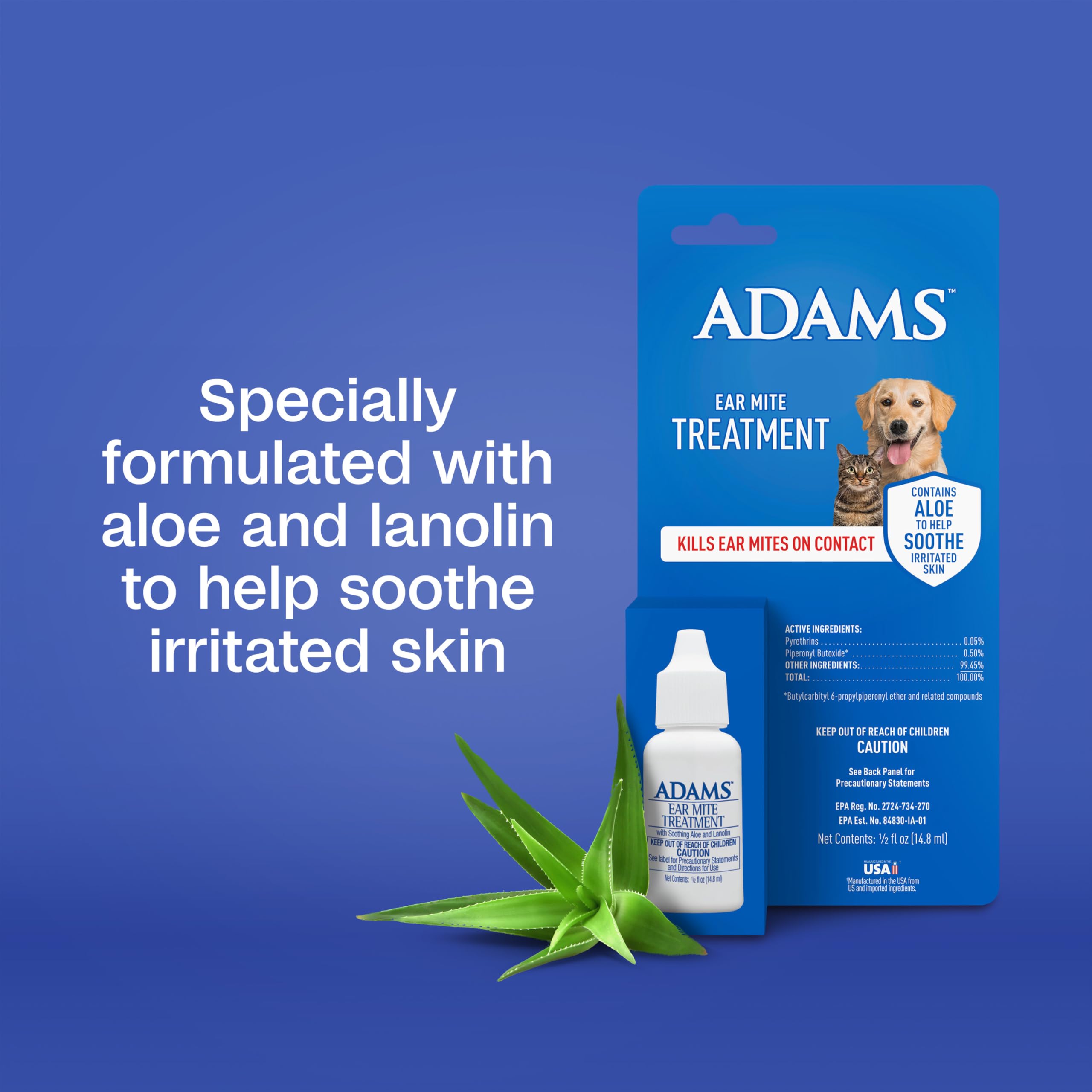 ADAMS Ear Mite Treatment kills ear mites on contact