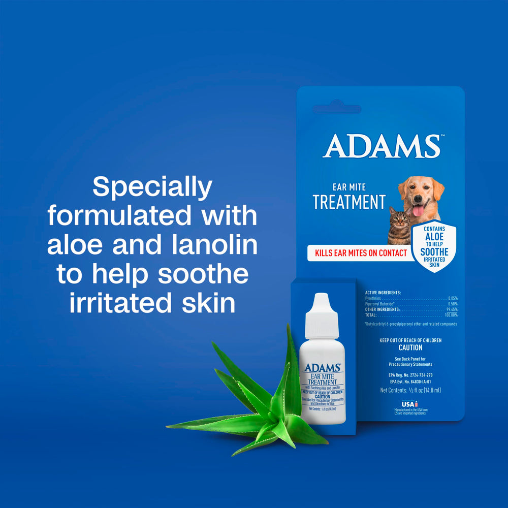 ADAMS Ear Mite Treatment kills ear mites on contact