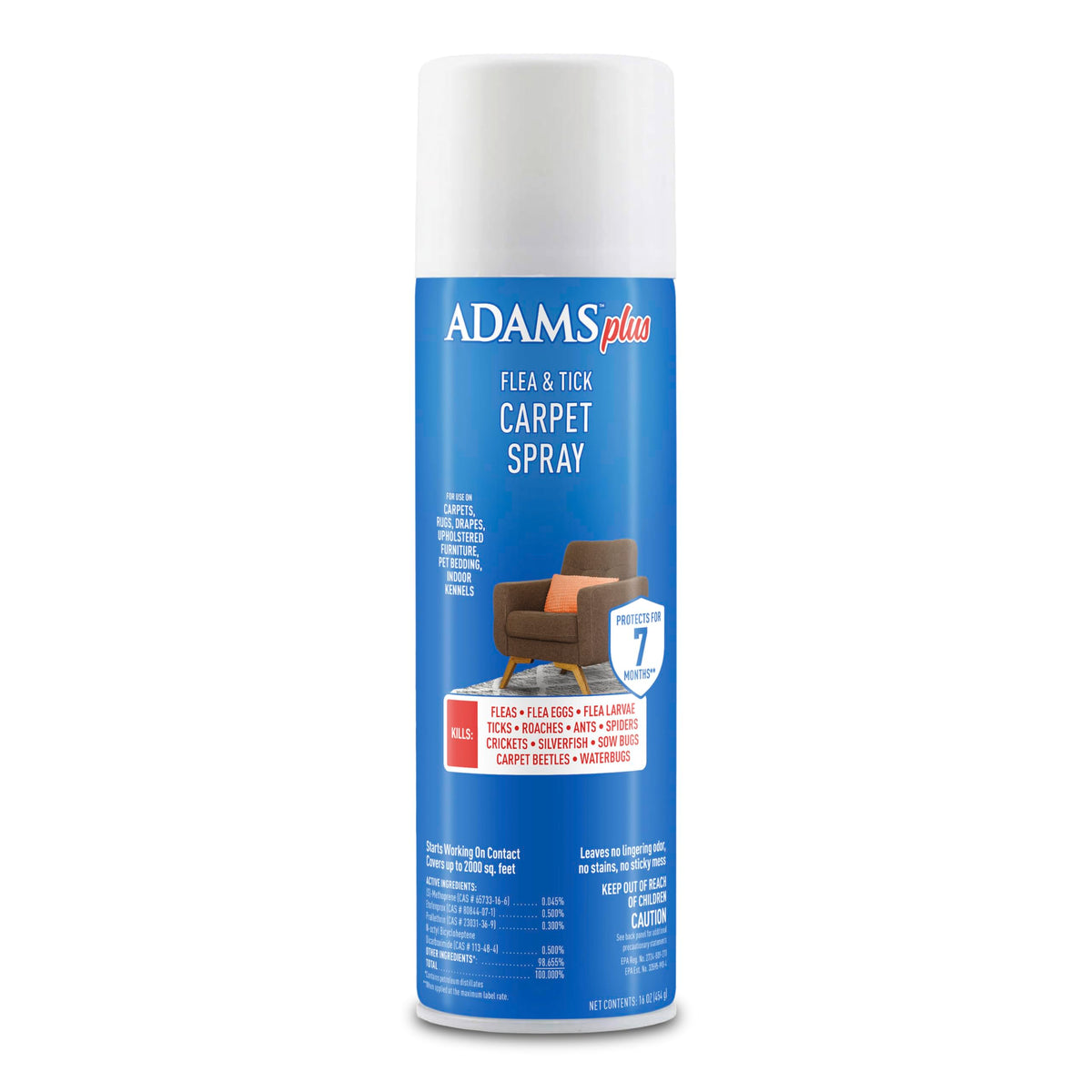 Adams Plus Flea & Tick Carpet Spray bottle ready to treat carpets for fleas.