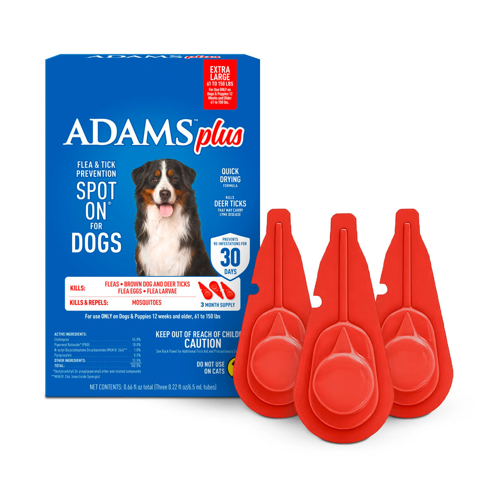 ADAMS Plus spot-on on a dog's back shows quick protection.