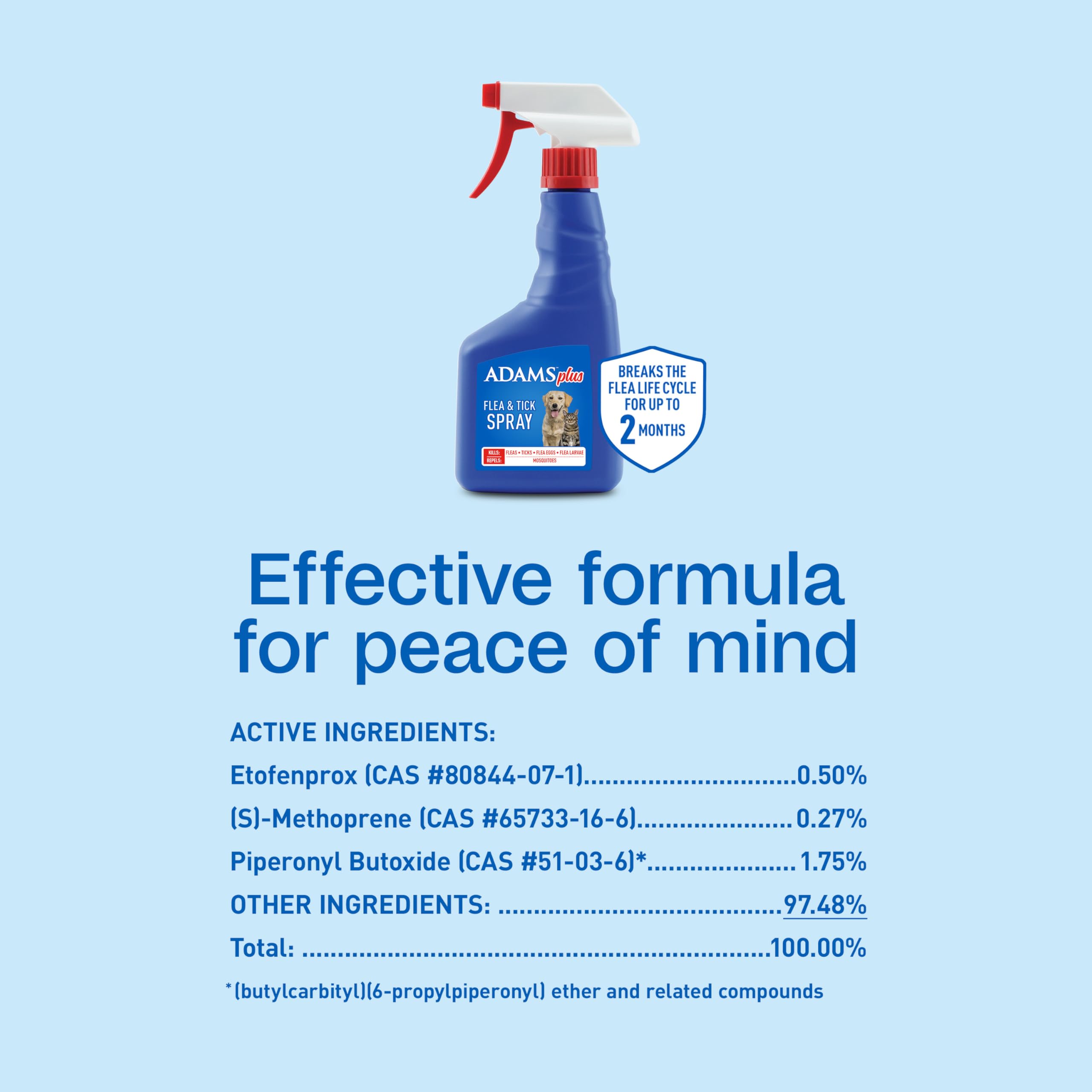 ADAMS Plus Flea & Tick Spray demonstrates easy, trigger-bottle application.