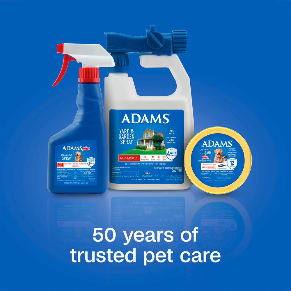 ADAMS Plus Flea & Tick Spray showcases fast-drying, unscented formula.