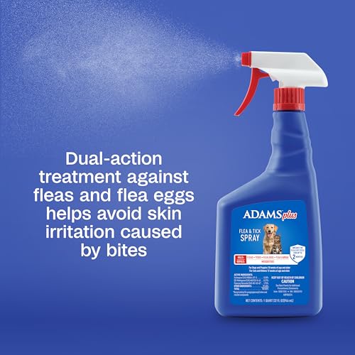 ADAMS Plus Flea and Tick Spray targets flea eggs to interrupt life cycle.