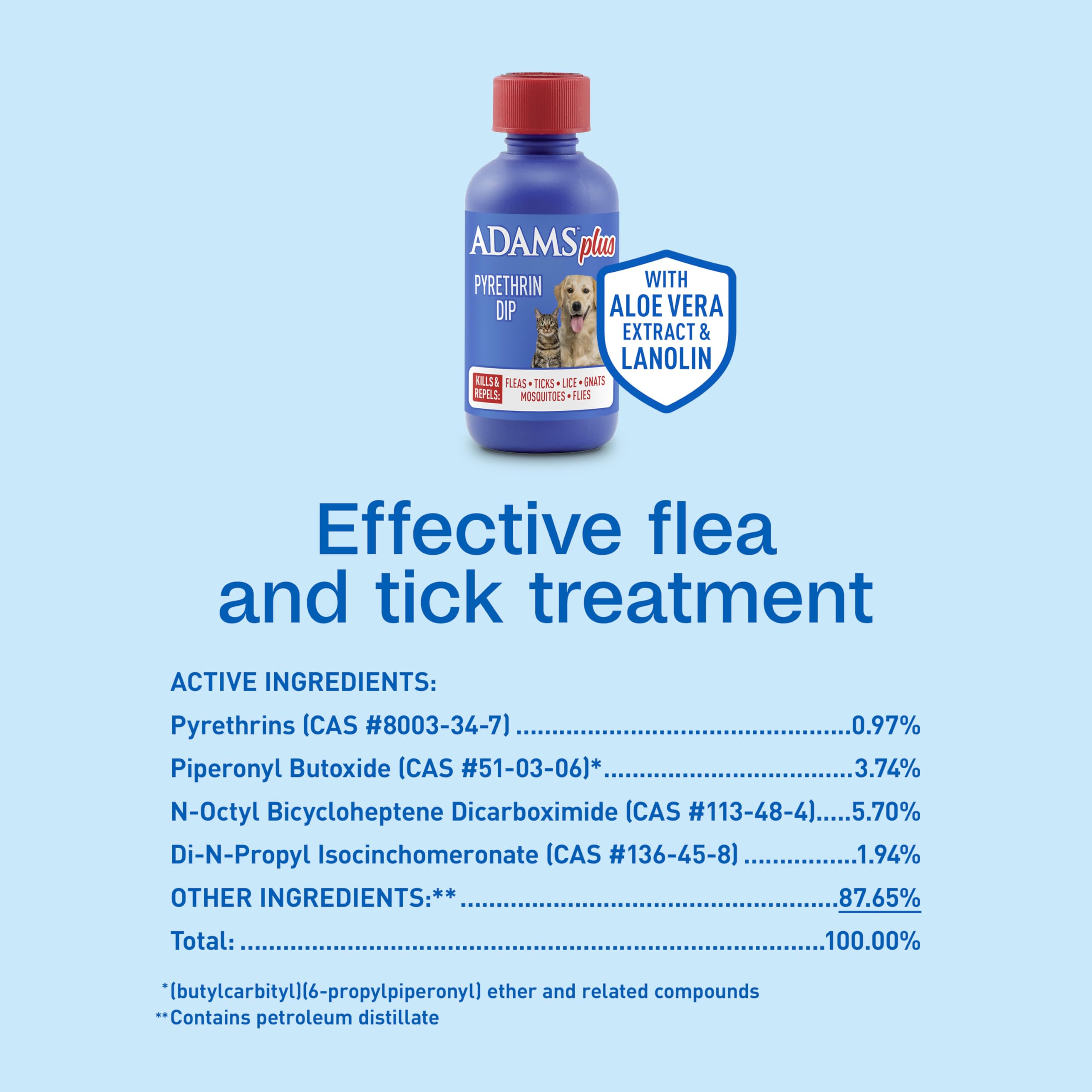 Cat and dog use with Adams Plus Pyrethrin Dip in a multi-pet home