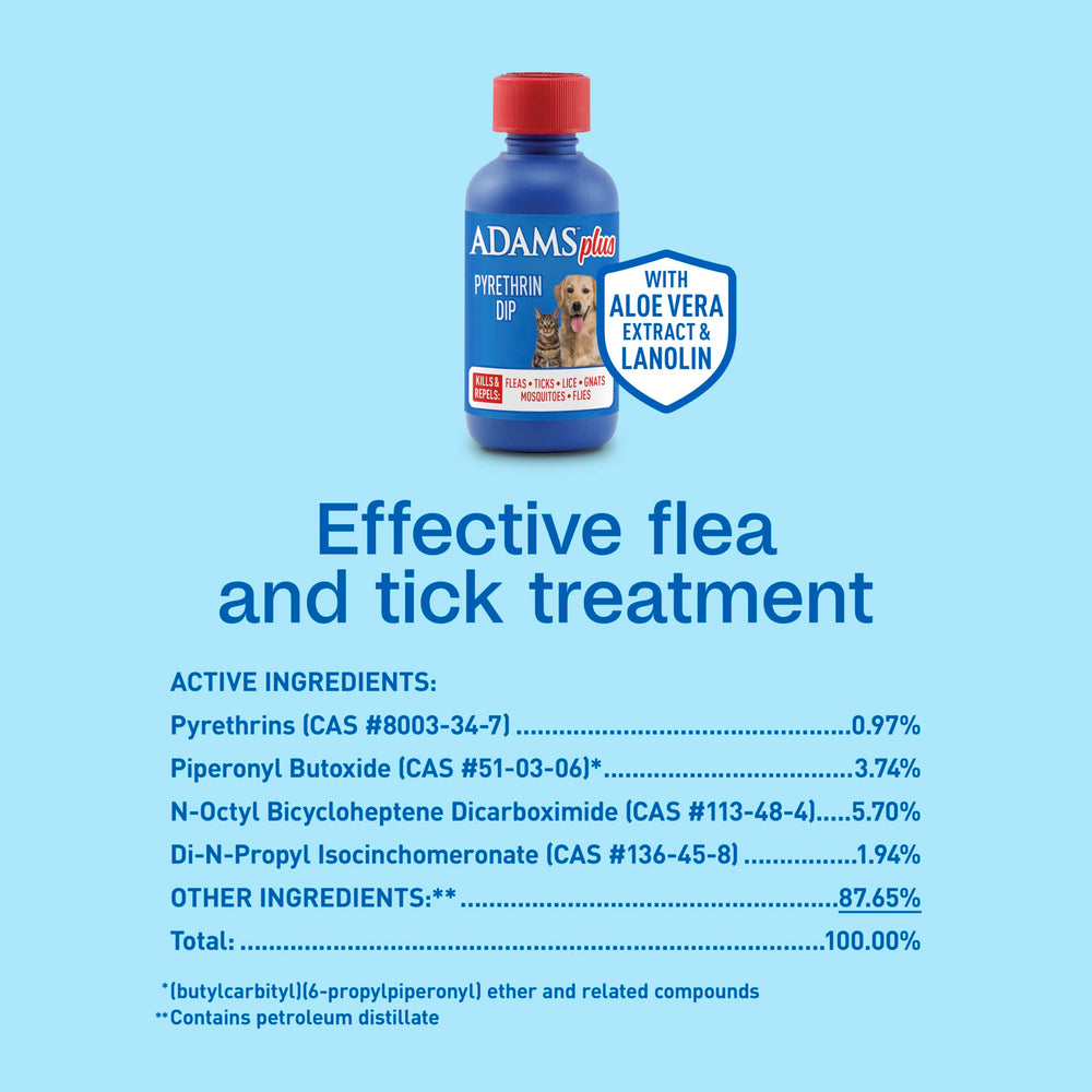 Cat and dog use with Adams Plus Pyrethrin Dip in a multi-pet home