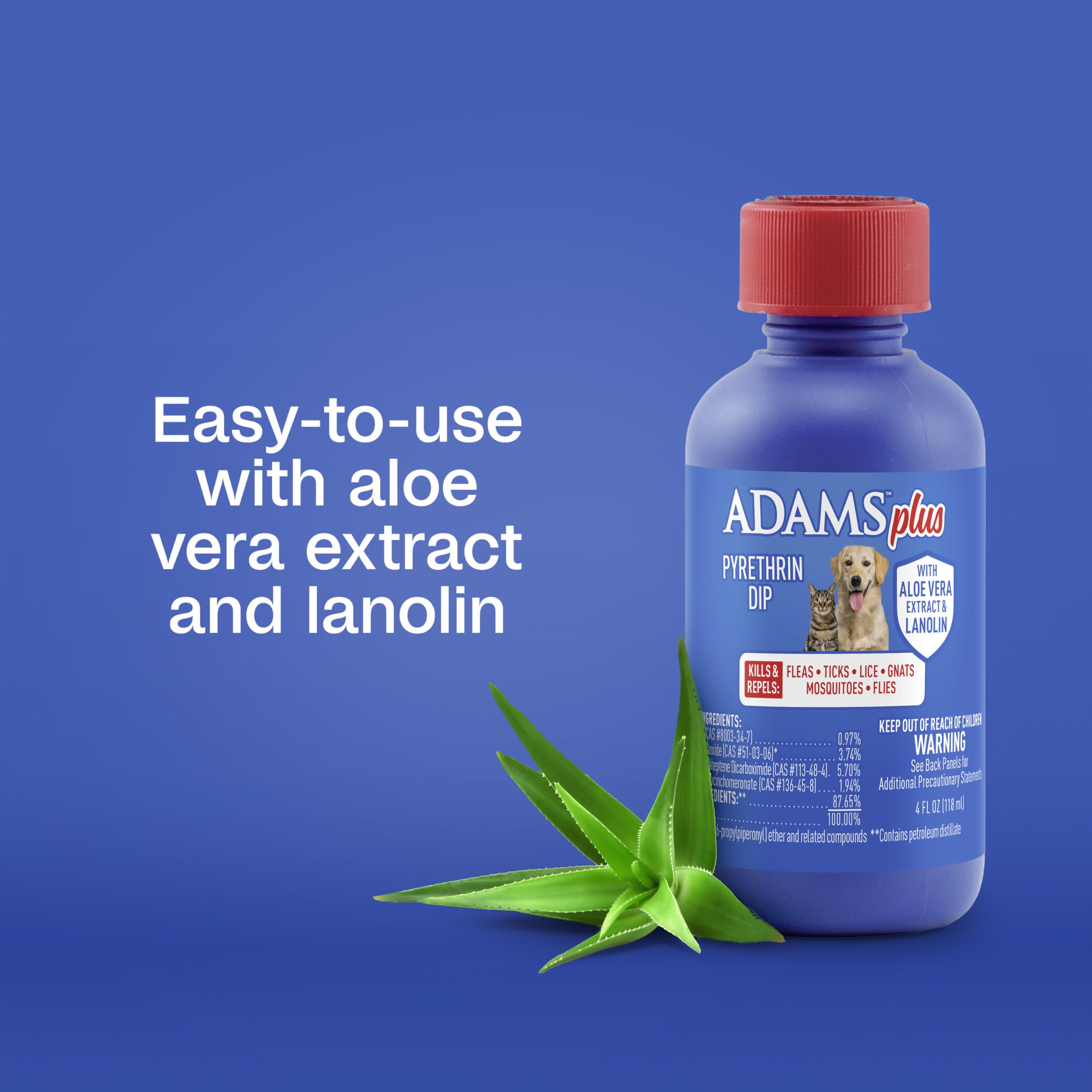 4 oz Adams Plus Pyrethrin Dip packaging highlighting concentrated formula